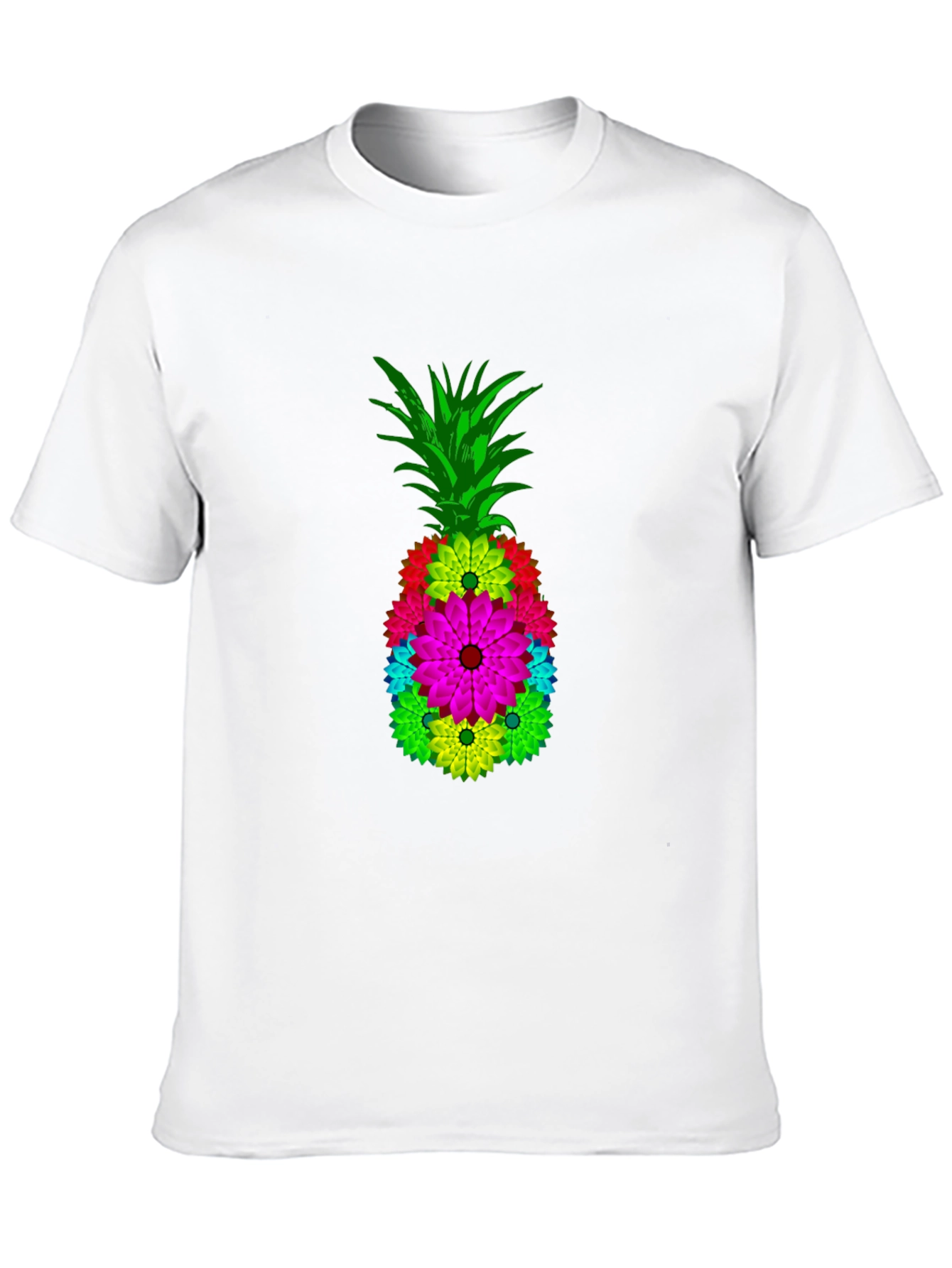 Floral Pineapple Graphic Tee - Black Cotton Blend