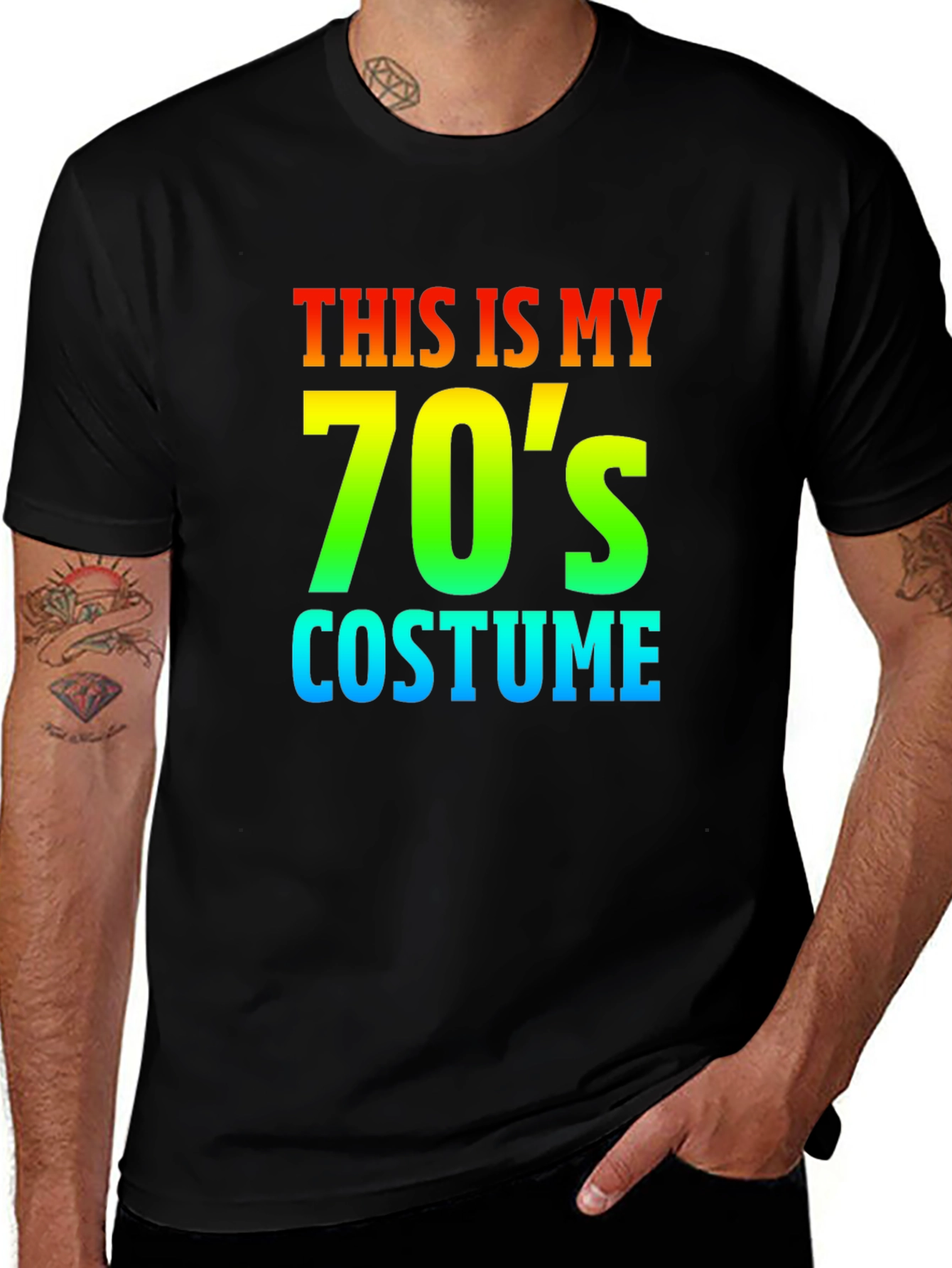 70s Costume Rainbow Text Graphic T-Shirt