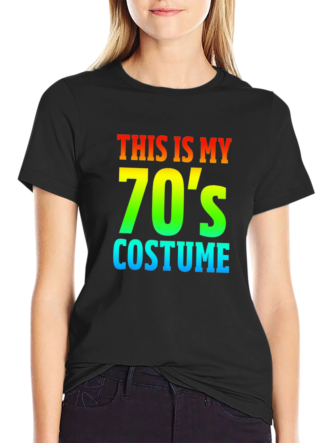 70s Costume Rainbow Text Graphic T-Shirt