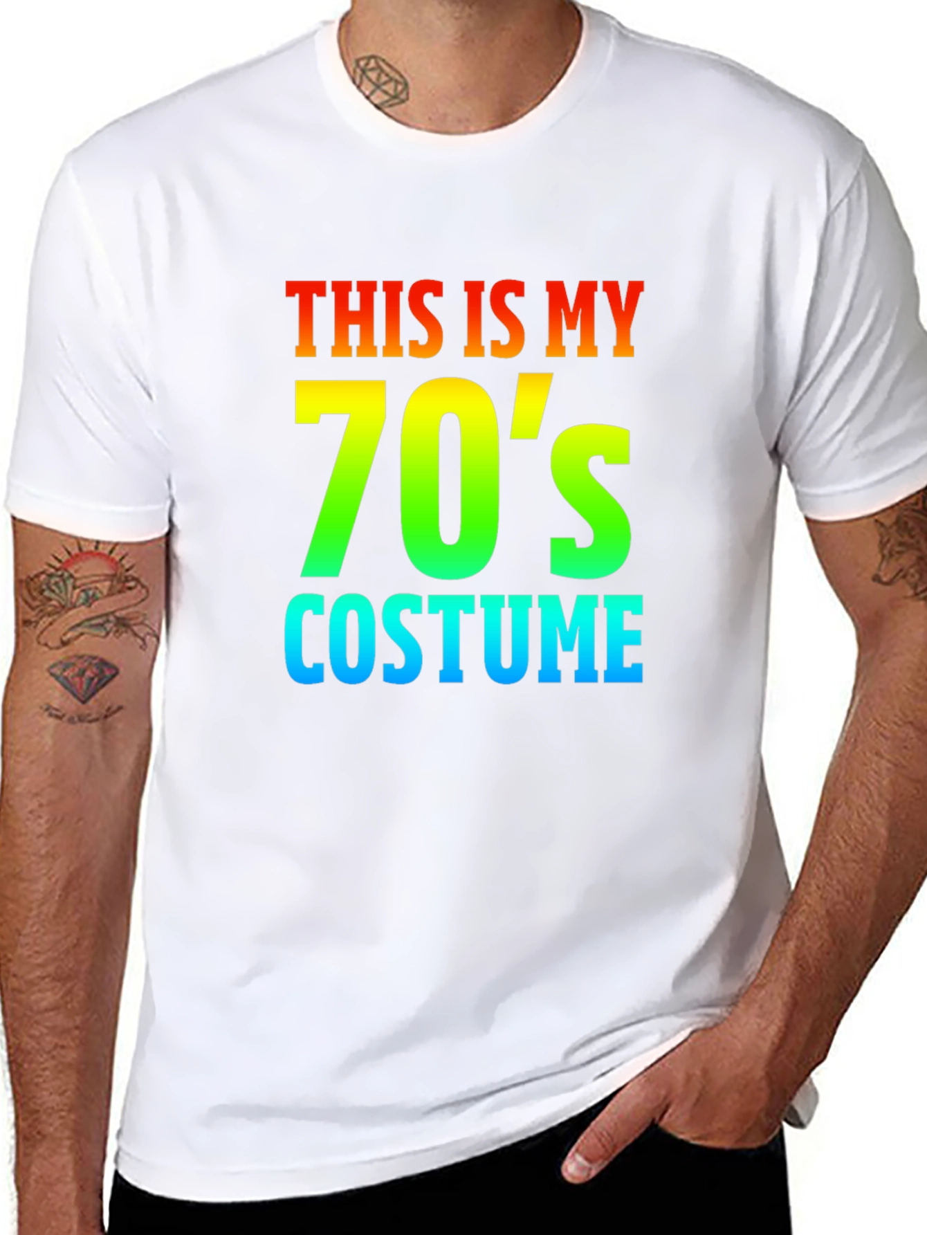 70s Costume Rainbow Text Graphic T-Shirt