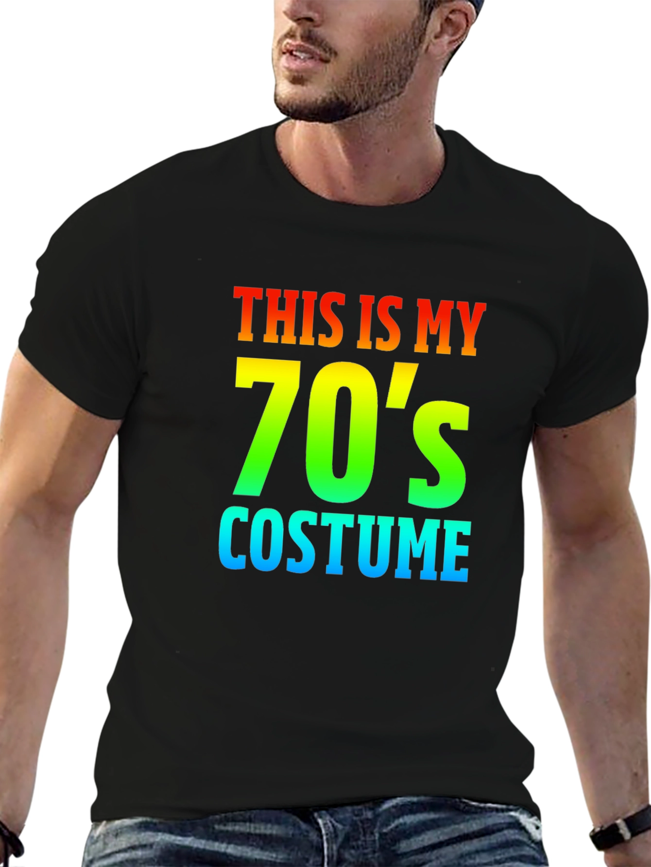 70s Costume Rainbow Text Graphic T-Shirt