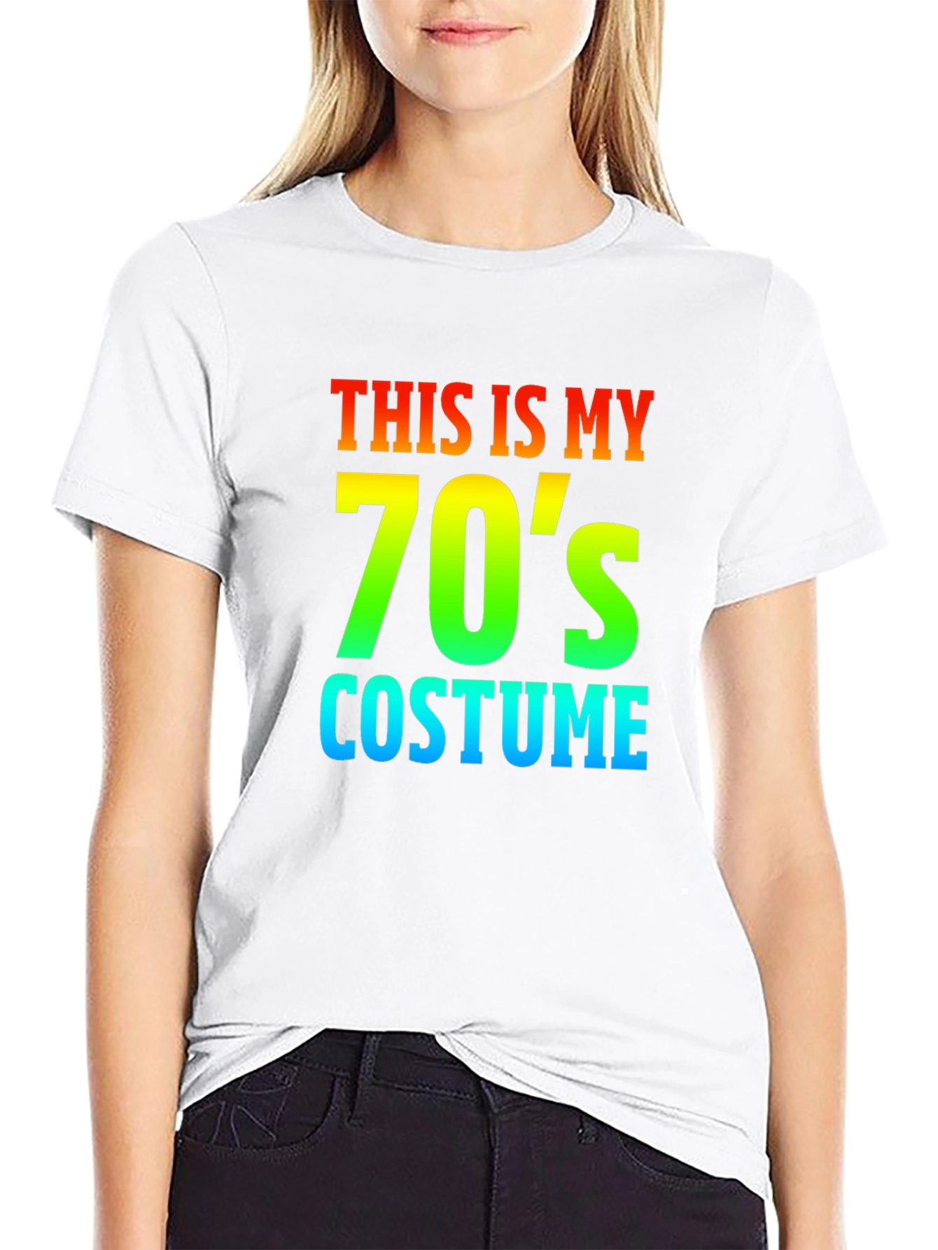 70s Costume Rainbow Text Graphic T-Shirt