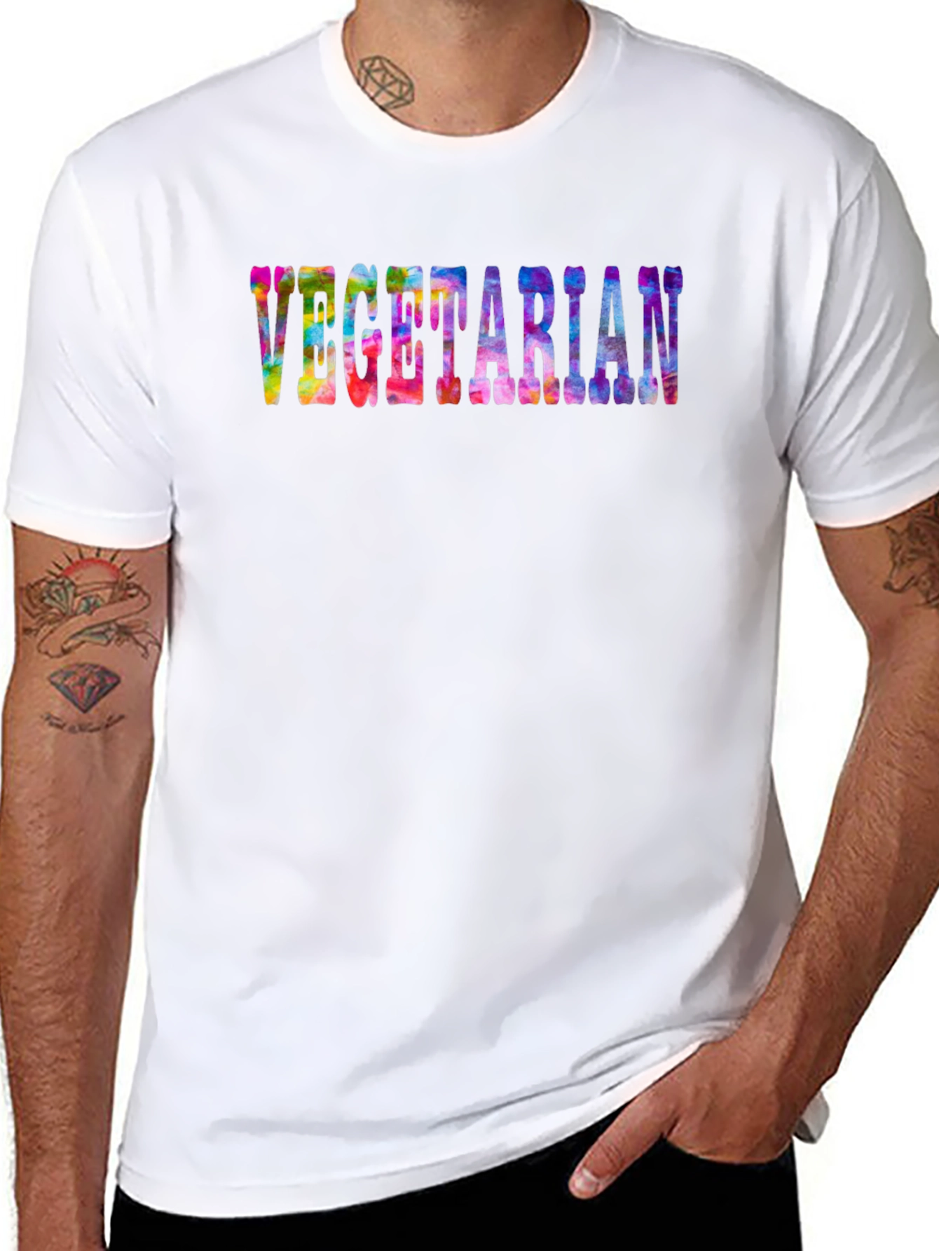 Vegetarian Tie-Dye Graphic Black T-Shirt