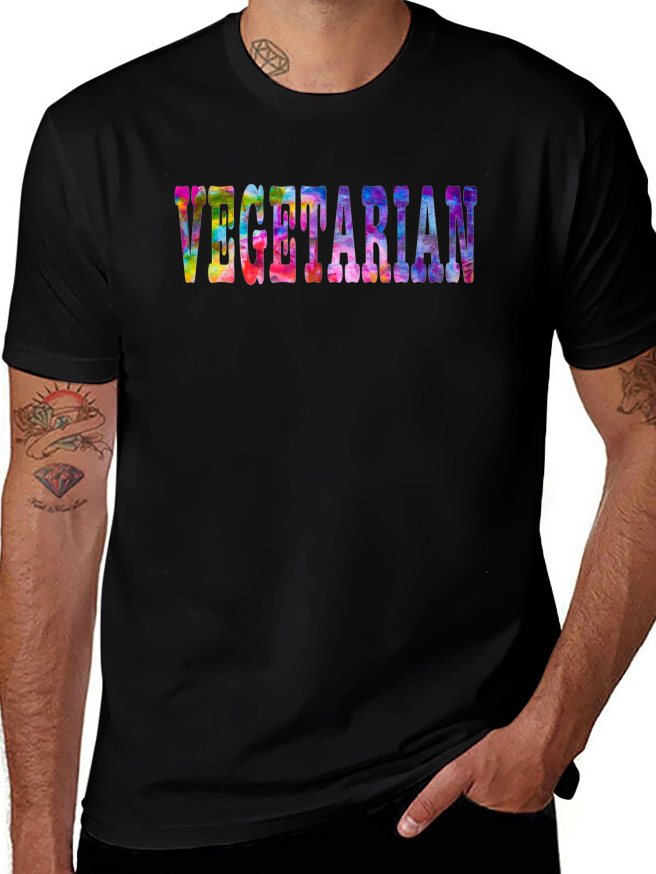 Vegetarian Tie-Dye Graphic Black T-Shirt
