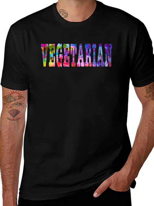 Vegetarian Tie-Dye Graphic Black T-Shirt