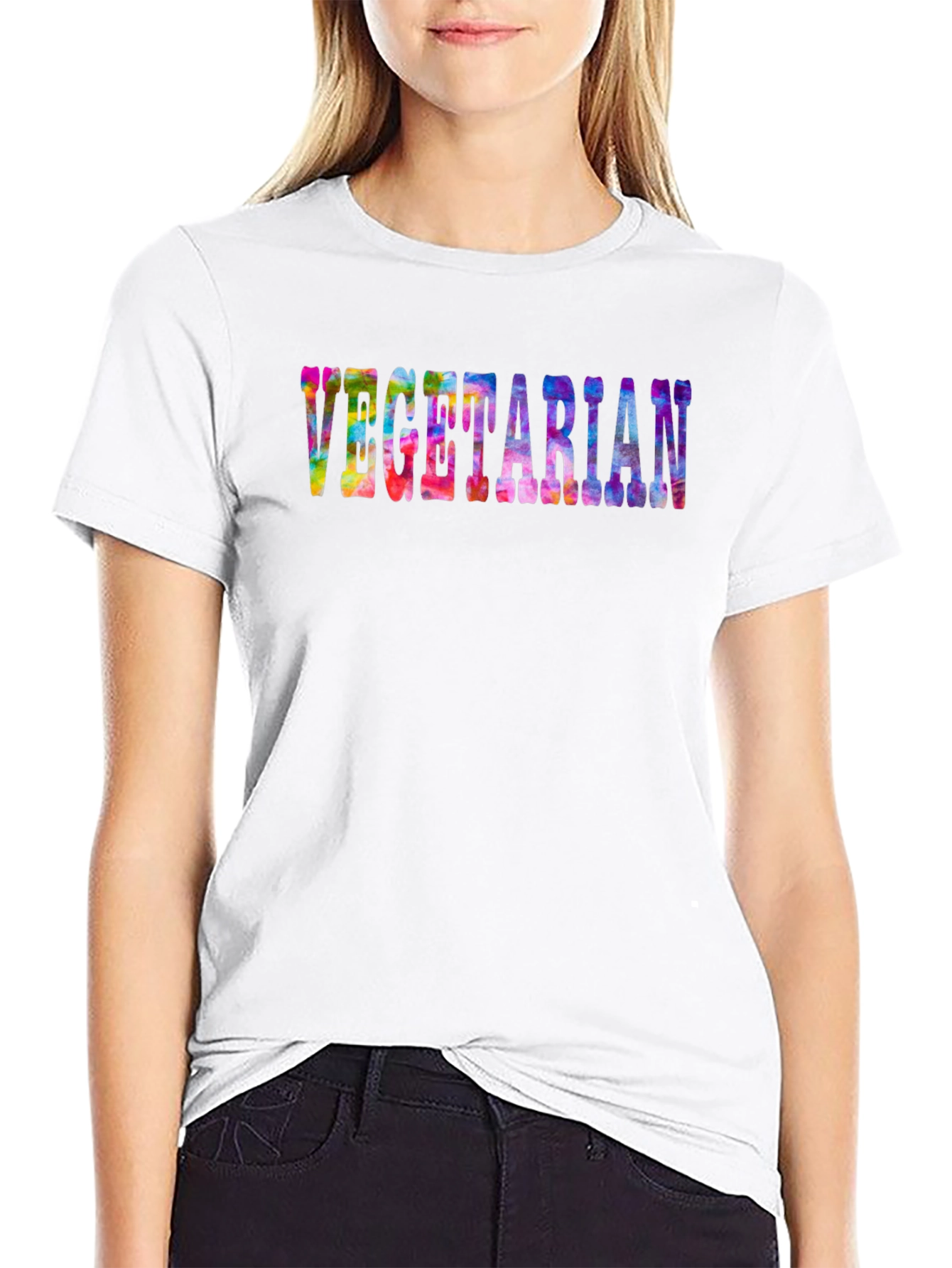Vegetarian Tie-Dye Graphic Black T-Shirt