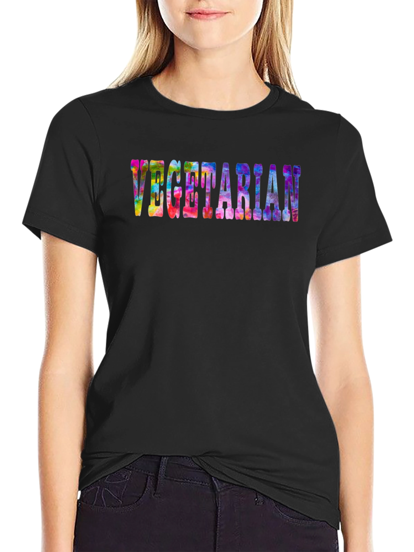 Vegetarian Tie-Dye Graphic Black T-Shirt