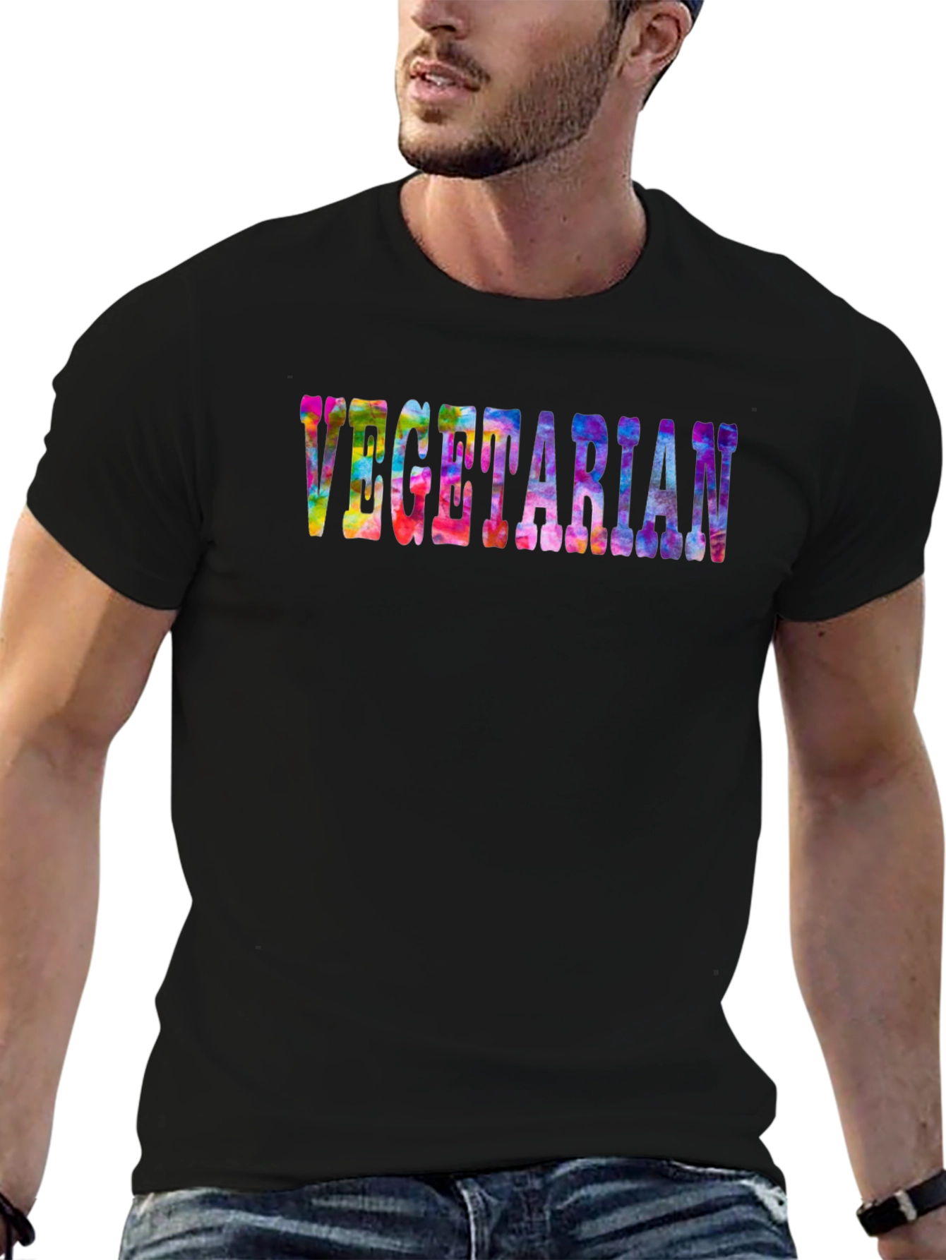 Vegetarian Tie-Dye Graphic Black T-Shirt