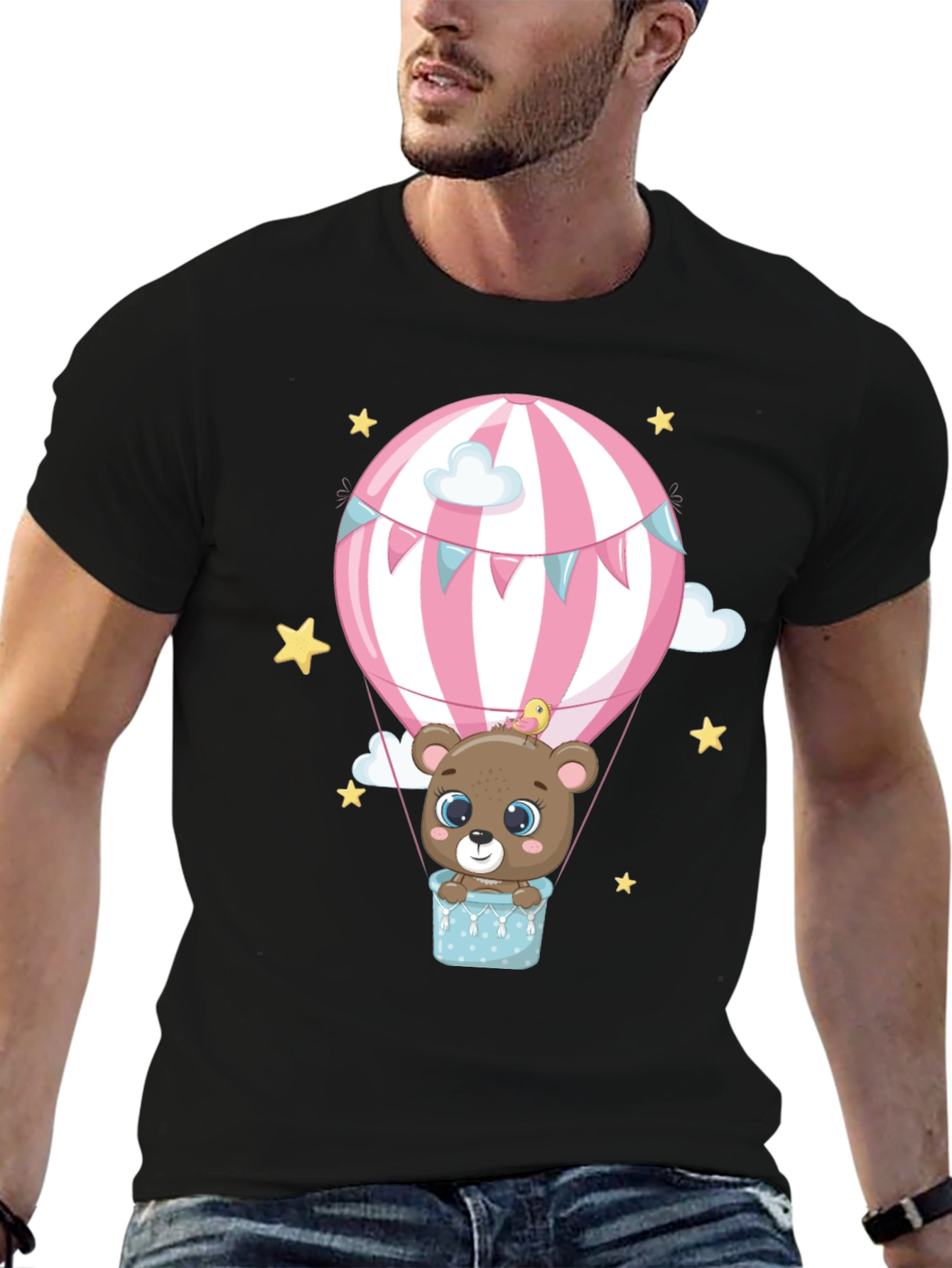 Cute Bear Hot Air Balloon Graphic Tee