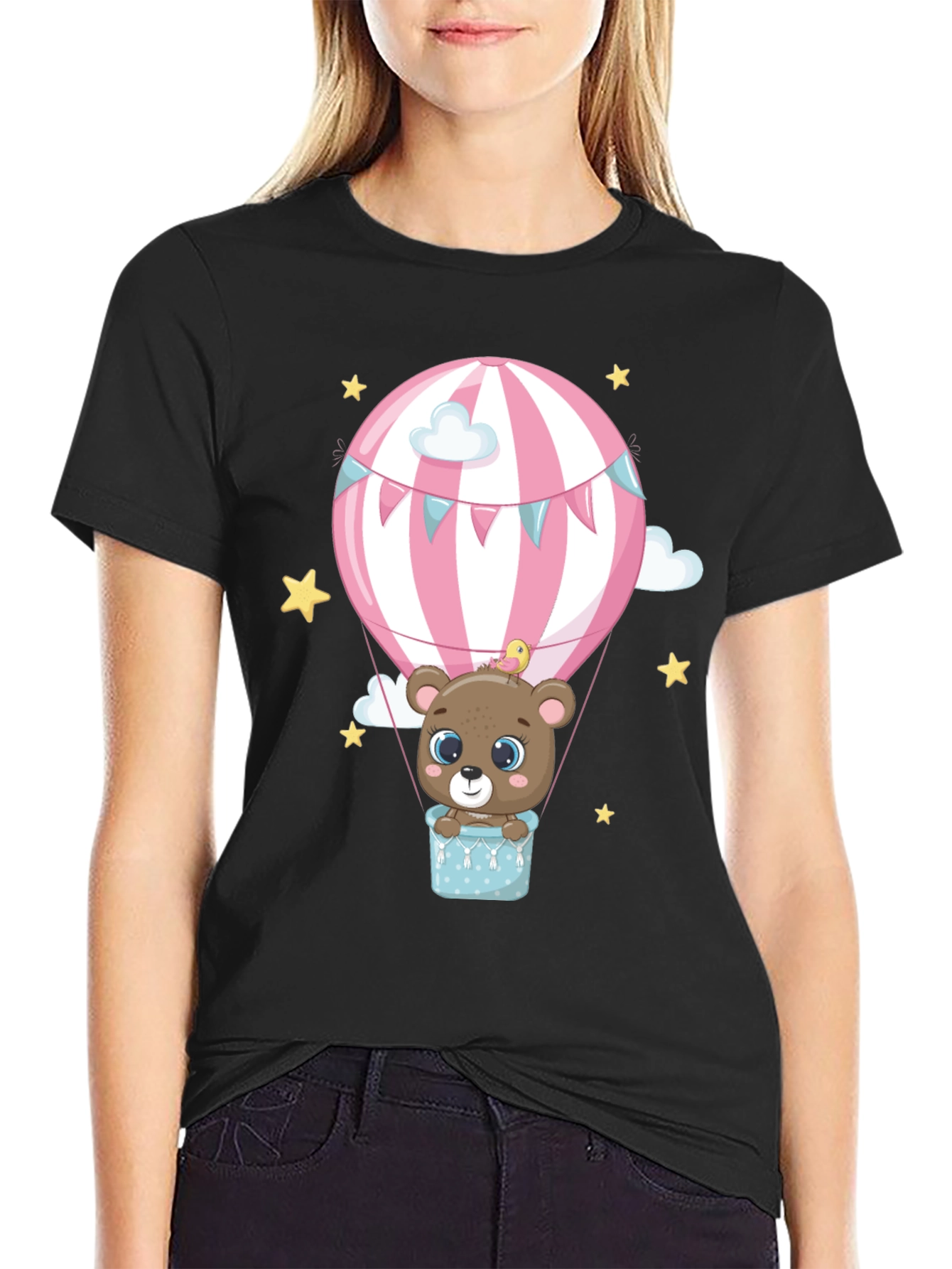 Cute Bear Hot Air Balloon Graphic Tee