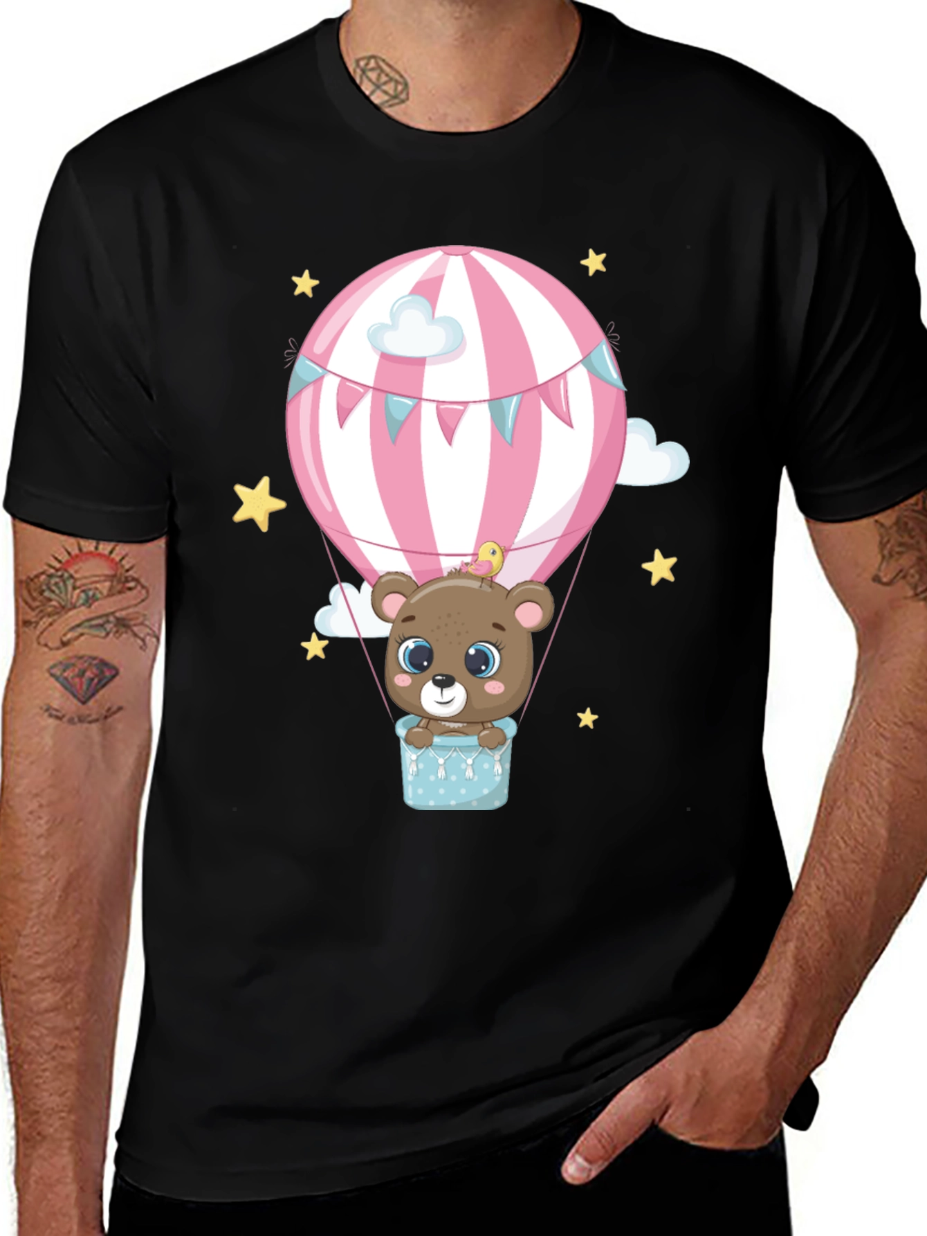 Cute Bear Hot Air Balloon Graphic Tee