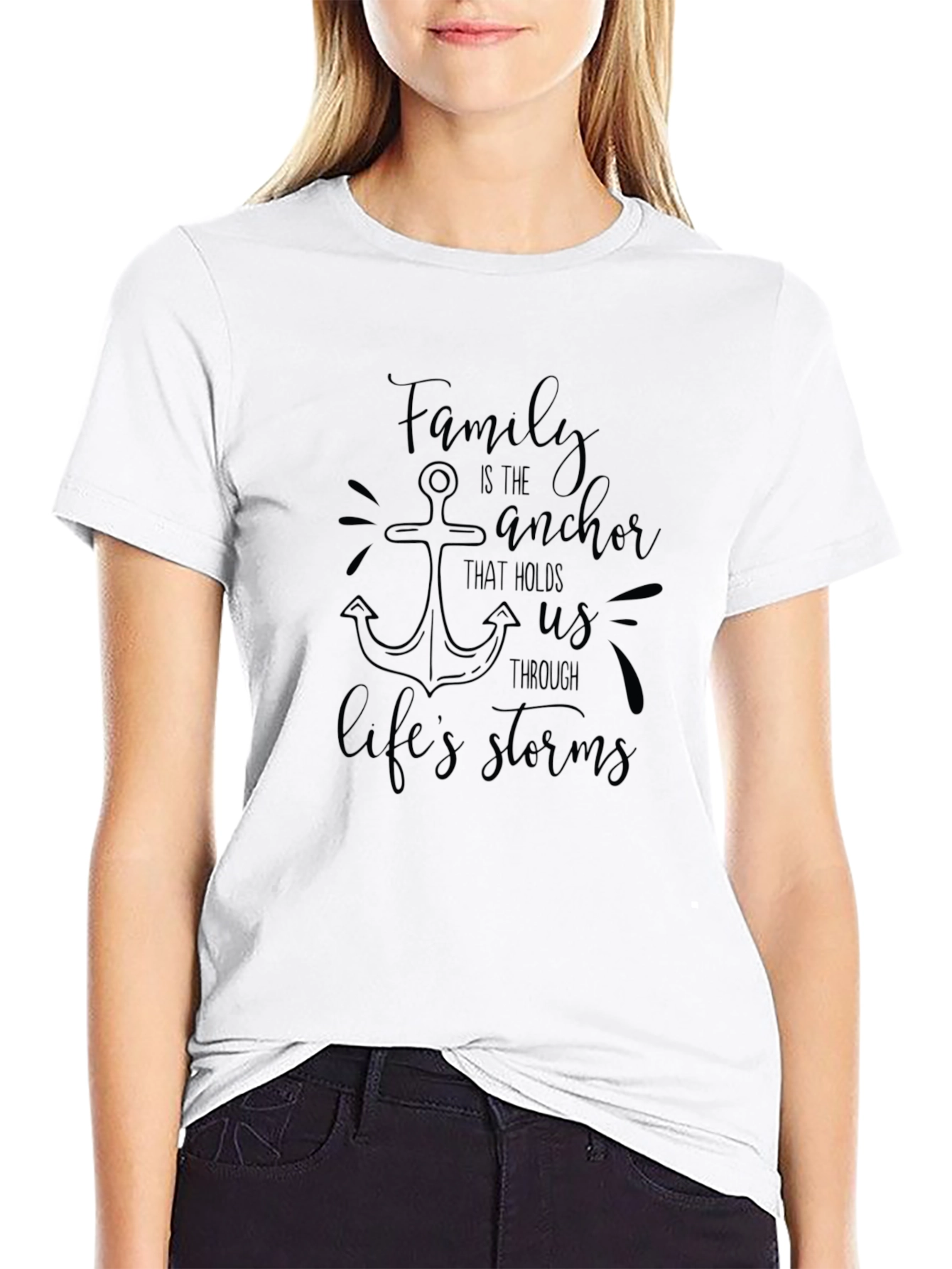 Family Anchor Graphic Tee - Black Crew Neck