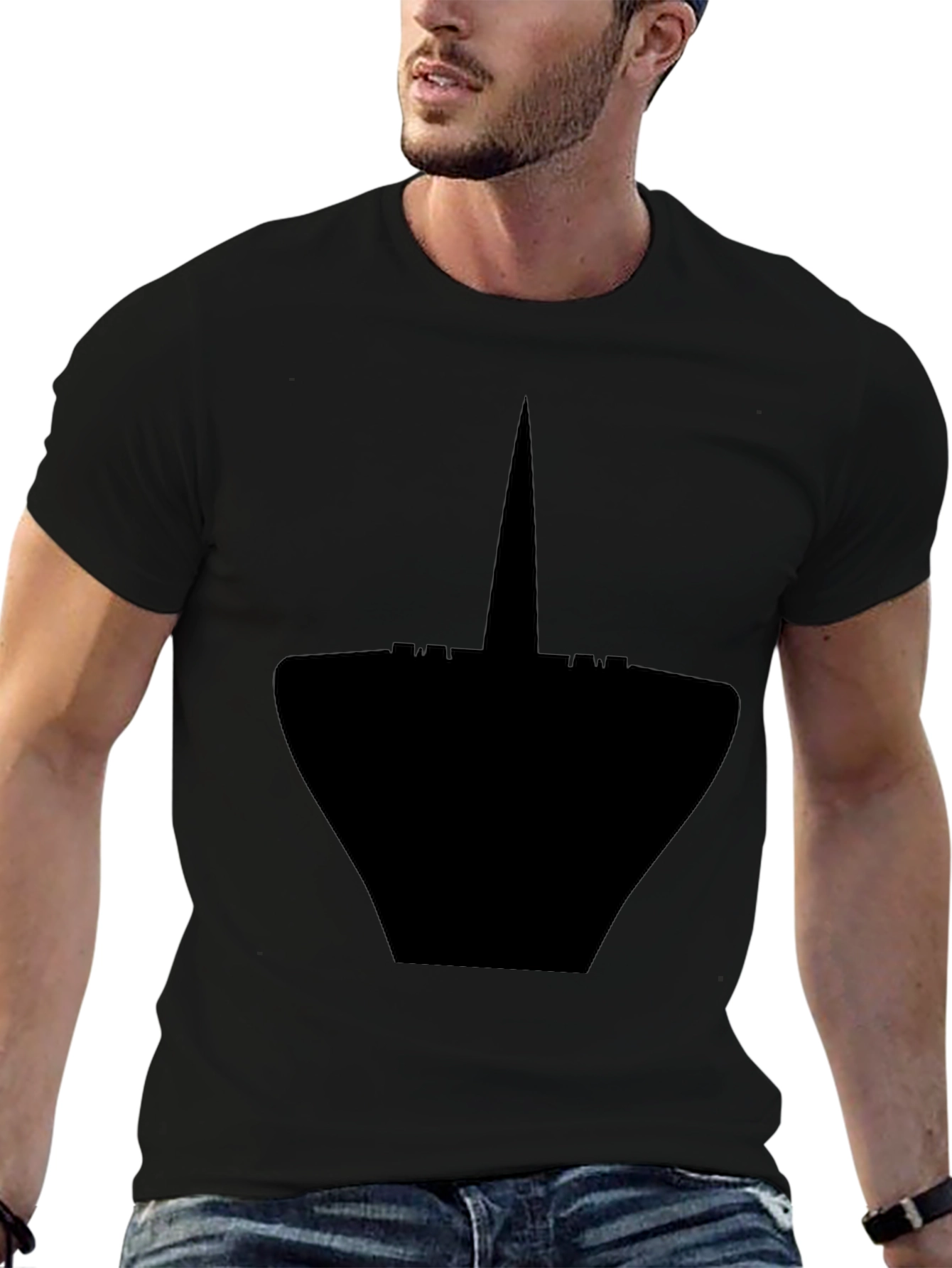 Mens Black Graphic Tee - Modern Silhouette