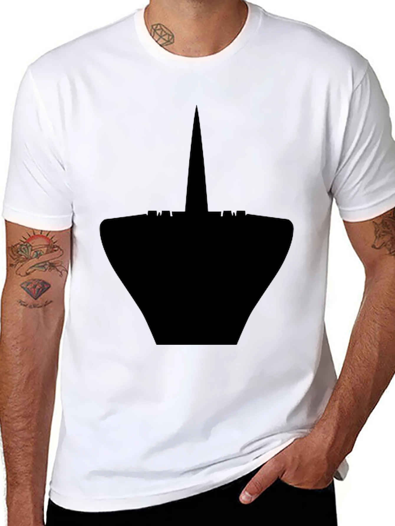 Mens Black Graphic Tee - Modern Silhouette