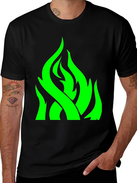 Green Flame Graphic Black T-Shirt