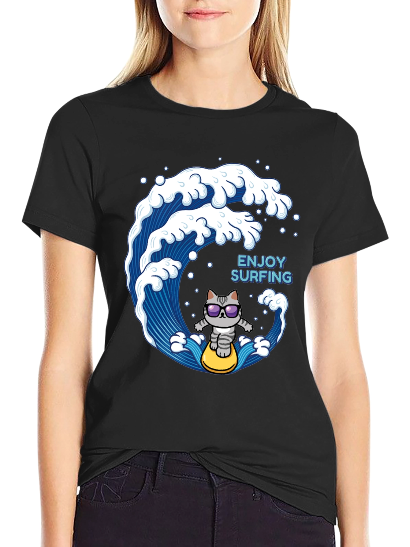 Surfing Cat T-Shirt - Enjoy the Waves!