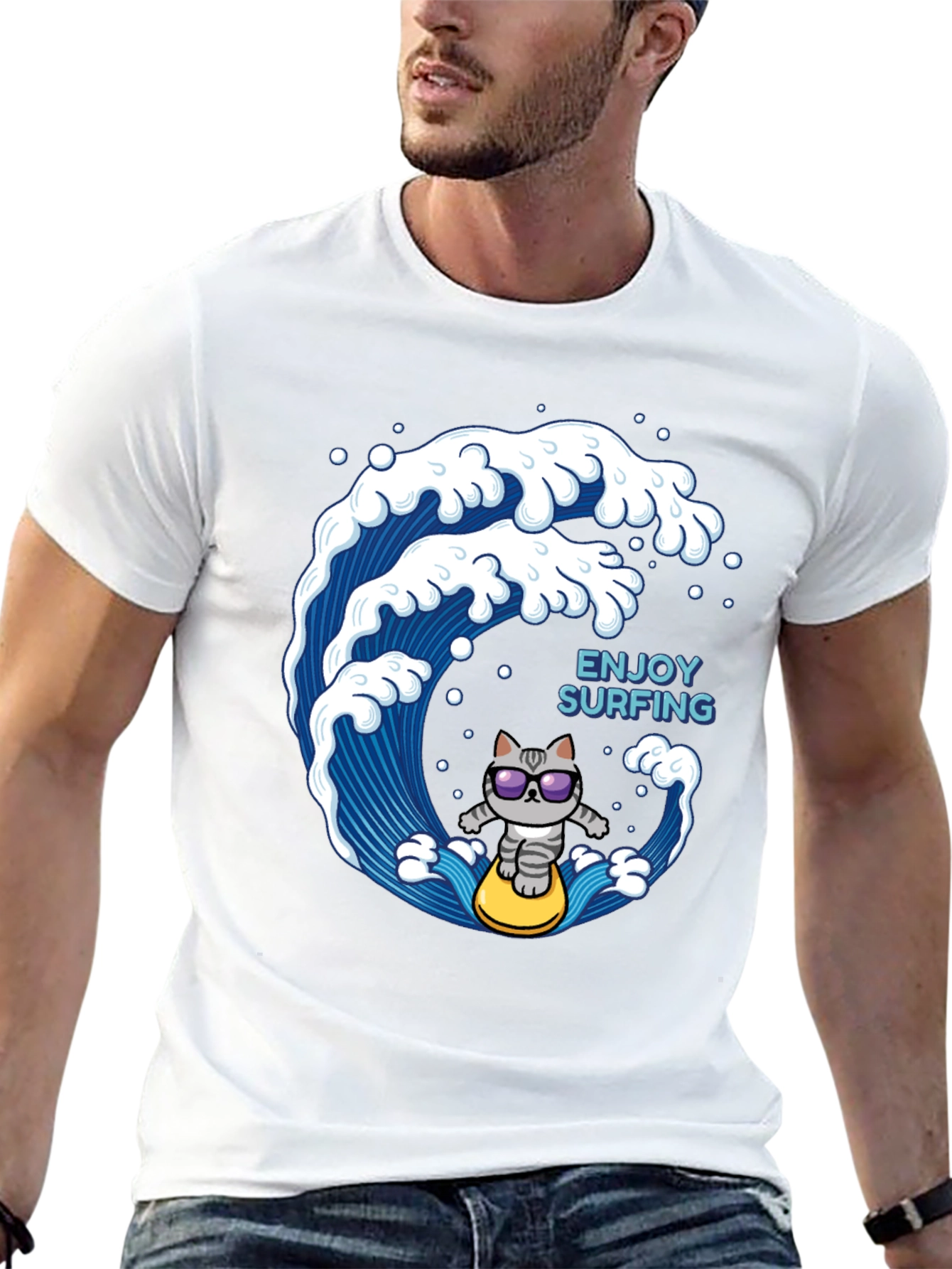 Surfing Cat T-Shirt - Enjoy the Waves!