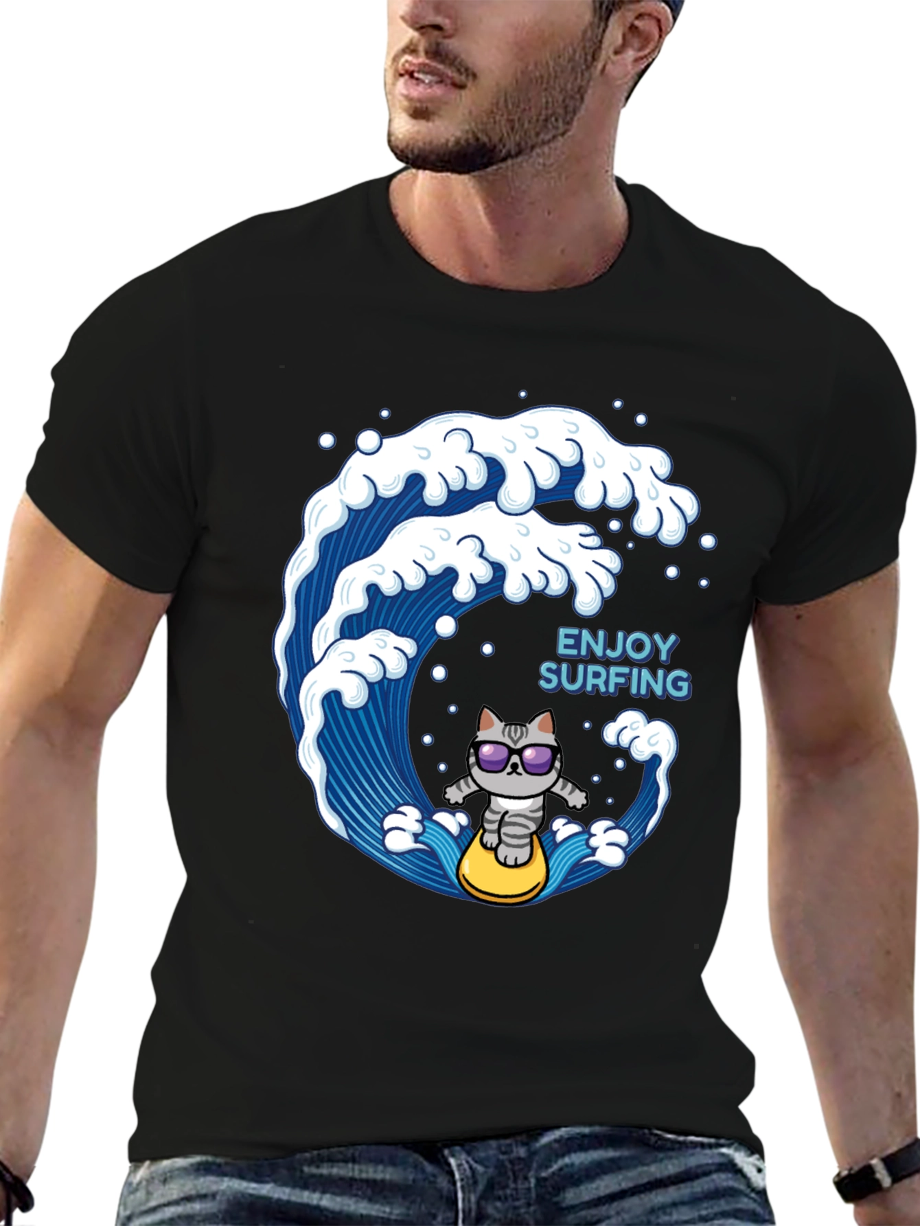 Surfing Cat T-Shirt - Enjoy the Waves!