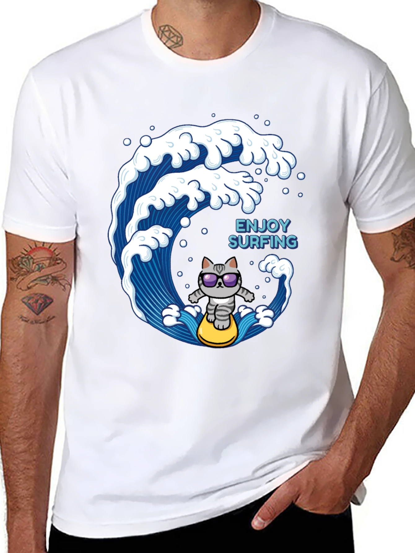 Surfing Cat T-Shirt - Enjoy the Waves!