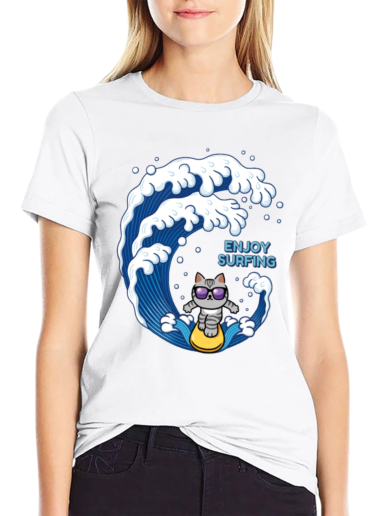 Surfing Cat T-Shirt - Enjoy the Waves!