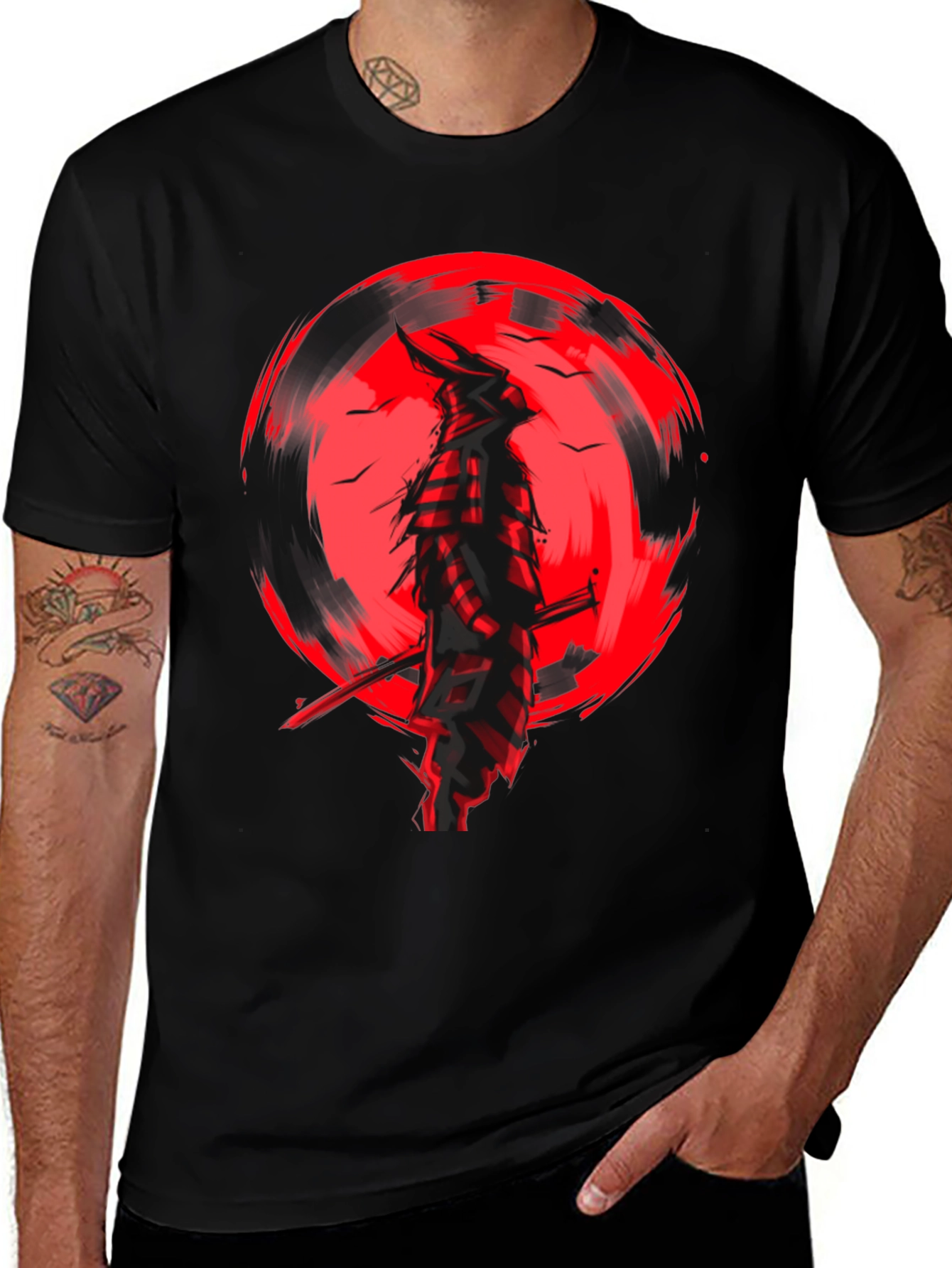 Samurai Graphic T-Shirt - Black Cotton Blend