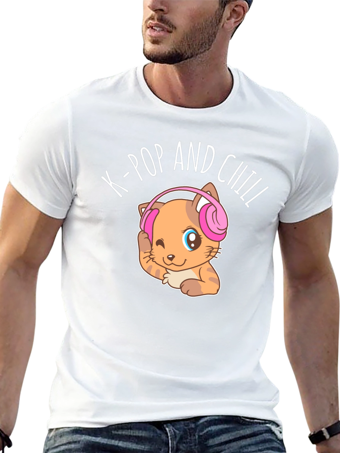 K-Pop and Chill Cat Graphic Tee