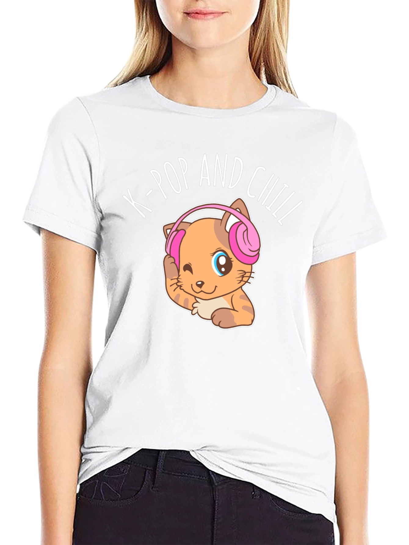 K-Pop and Chill Cat Graphic Tee