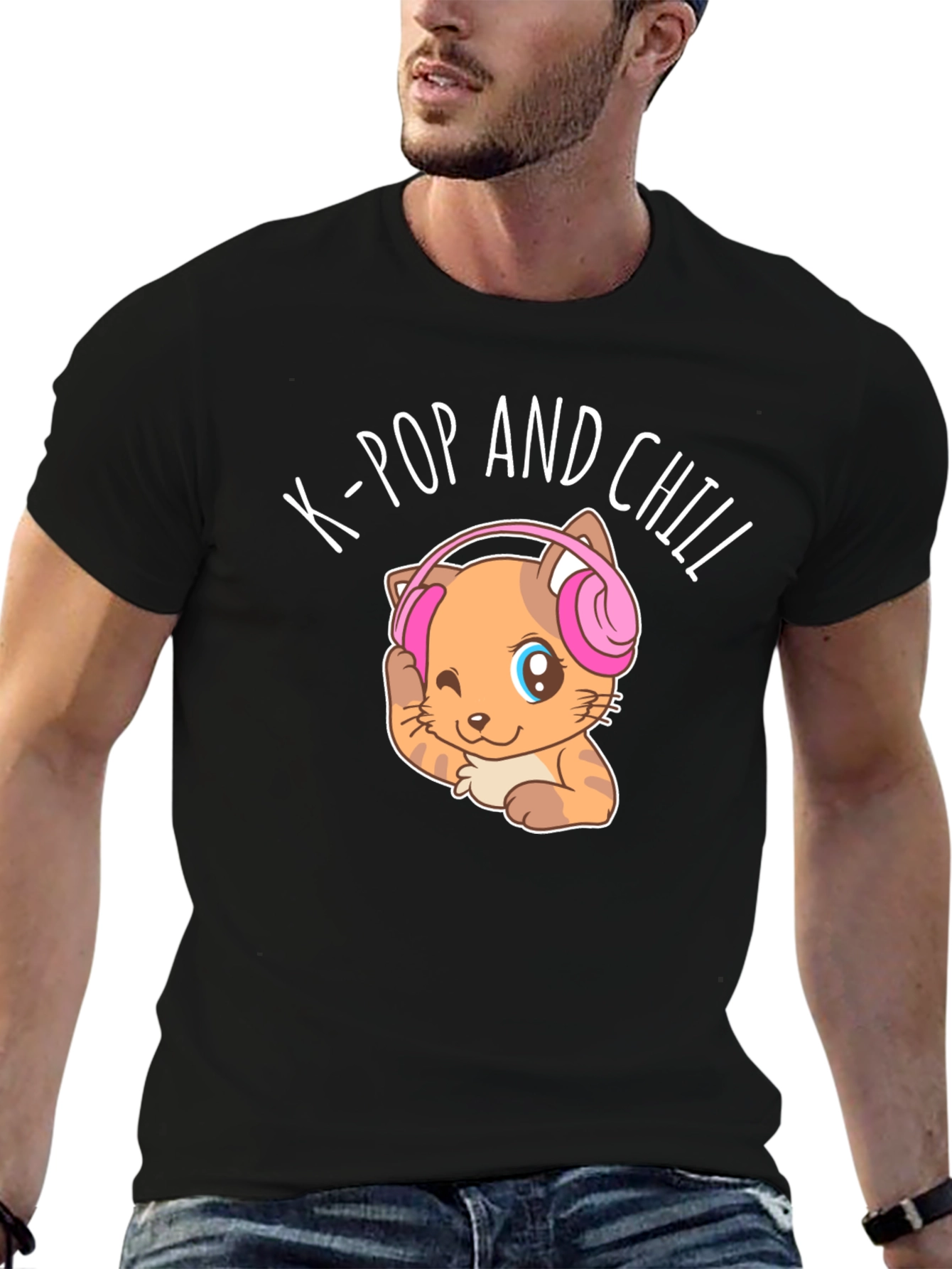 K-Pop and Chill Cat Graphic Tee