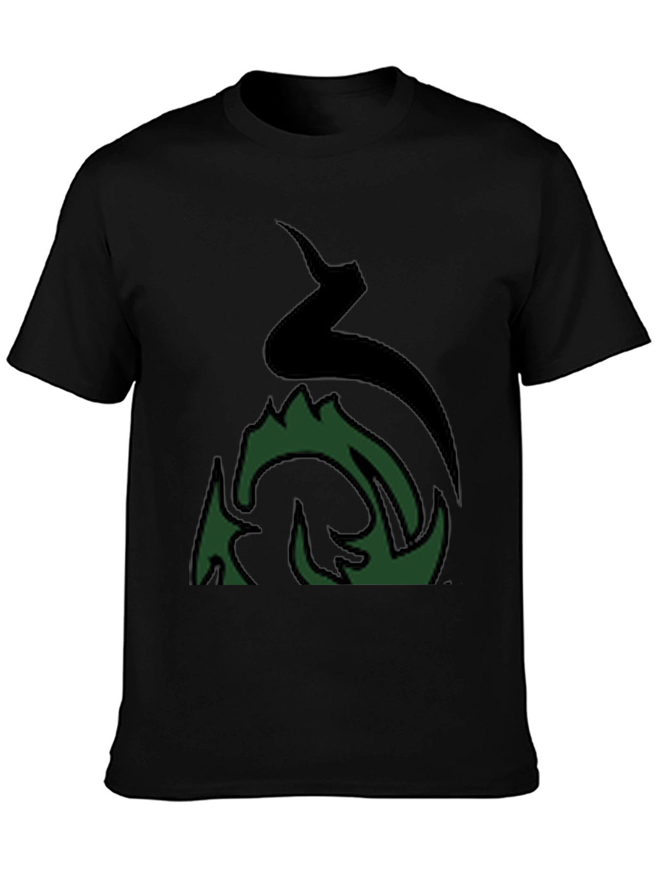 Mens Black Graphic Tee - Abstract Green Fire Design
