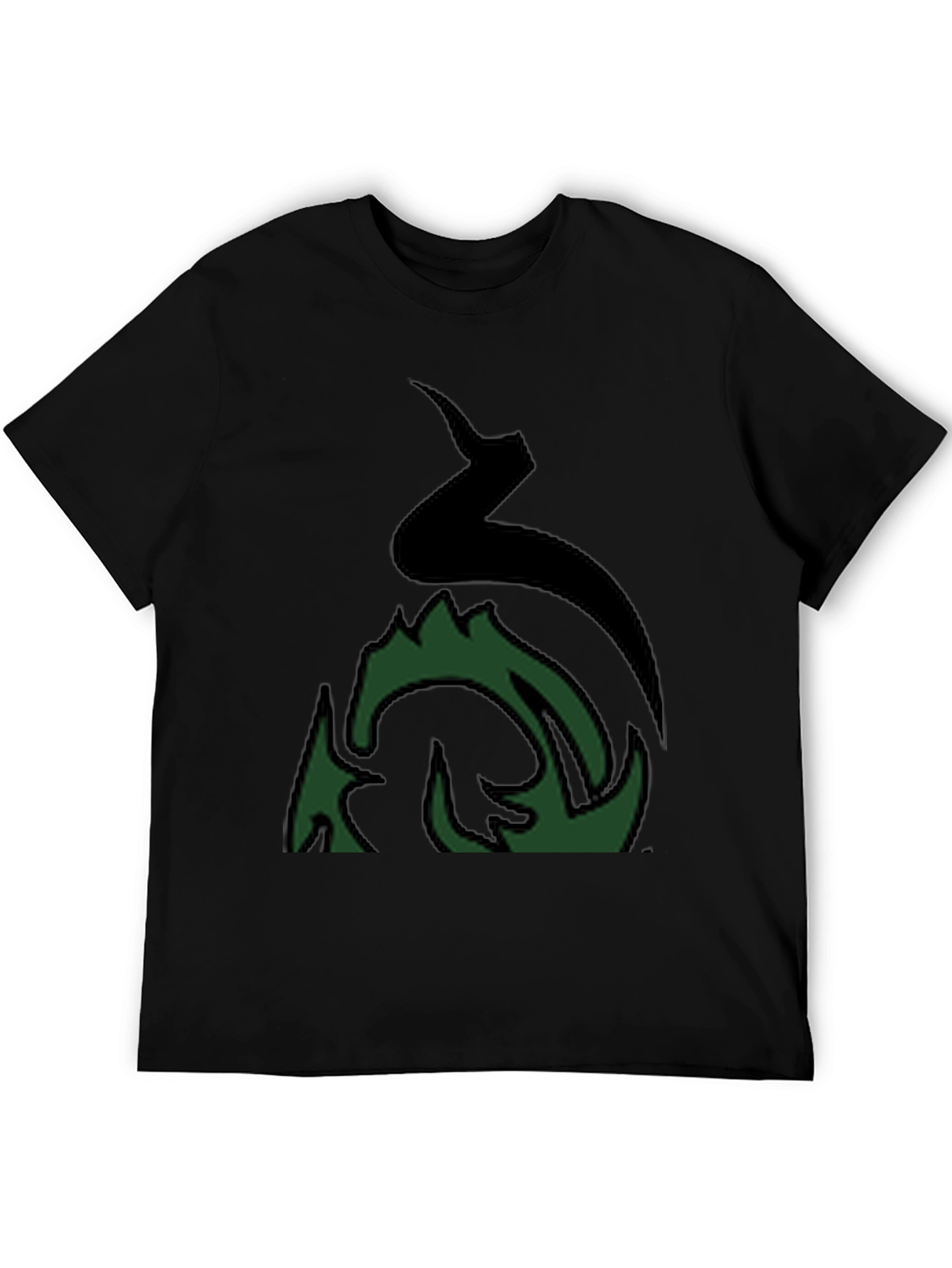 Mens Black Graphic Tee - Abstract Green Fire Design