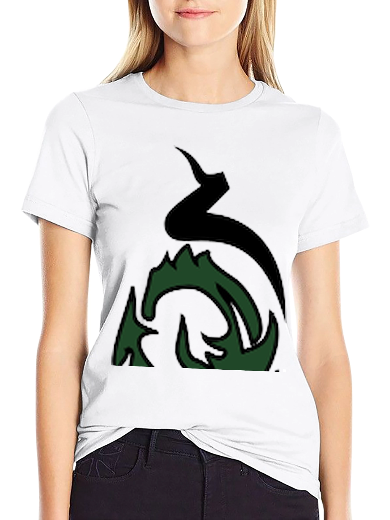 Mens Black Graphic Tee - Abstract Green Fire Design