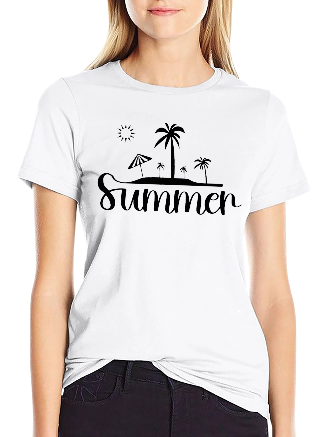 Summer Beach Graphic Black T-Shirt