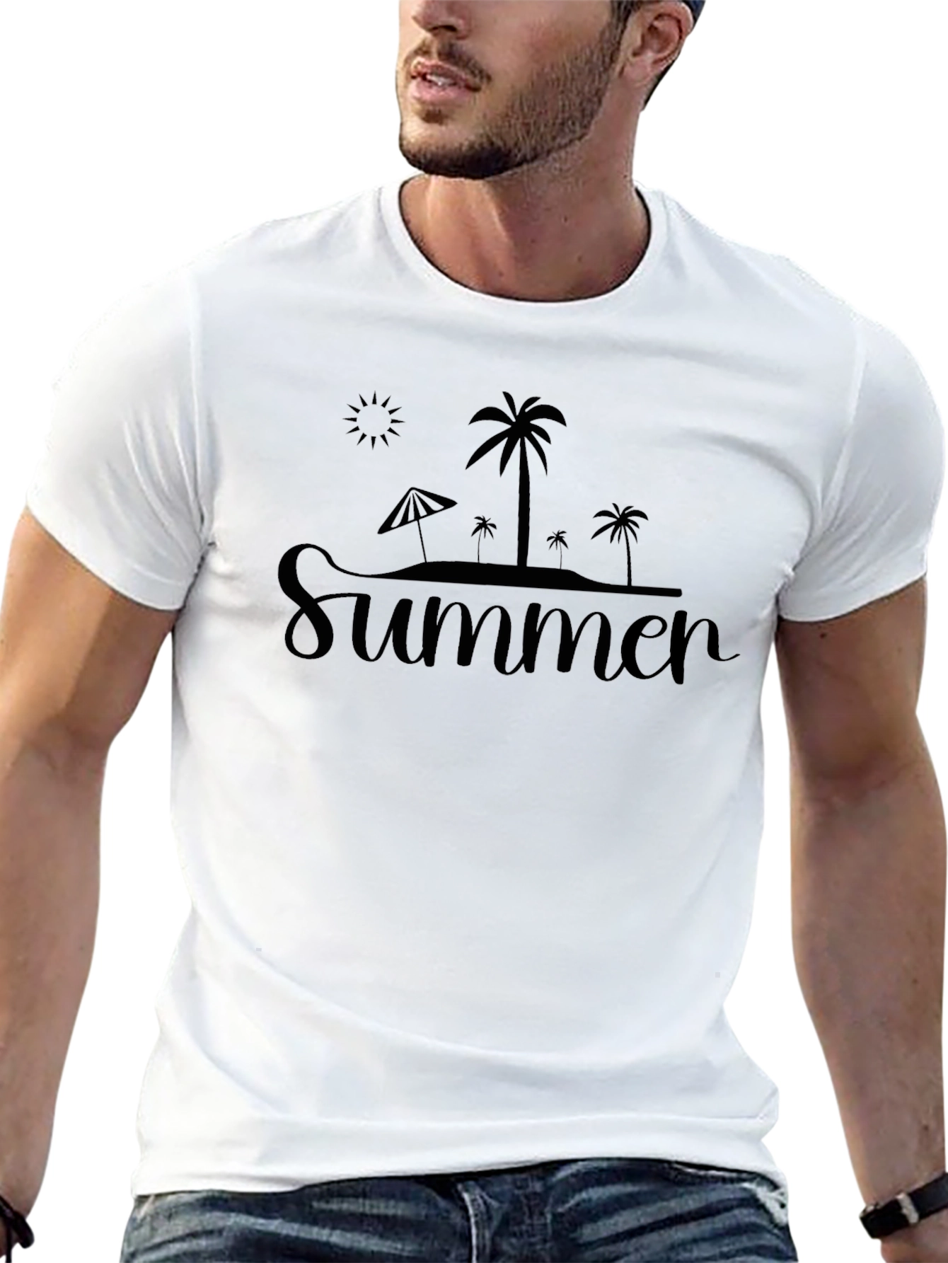 Summer Beach Graphic Black T-Shirt