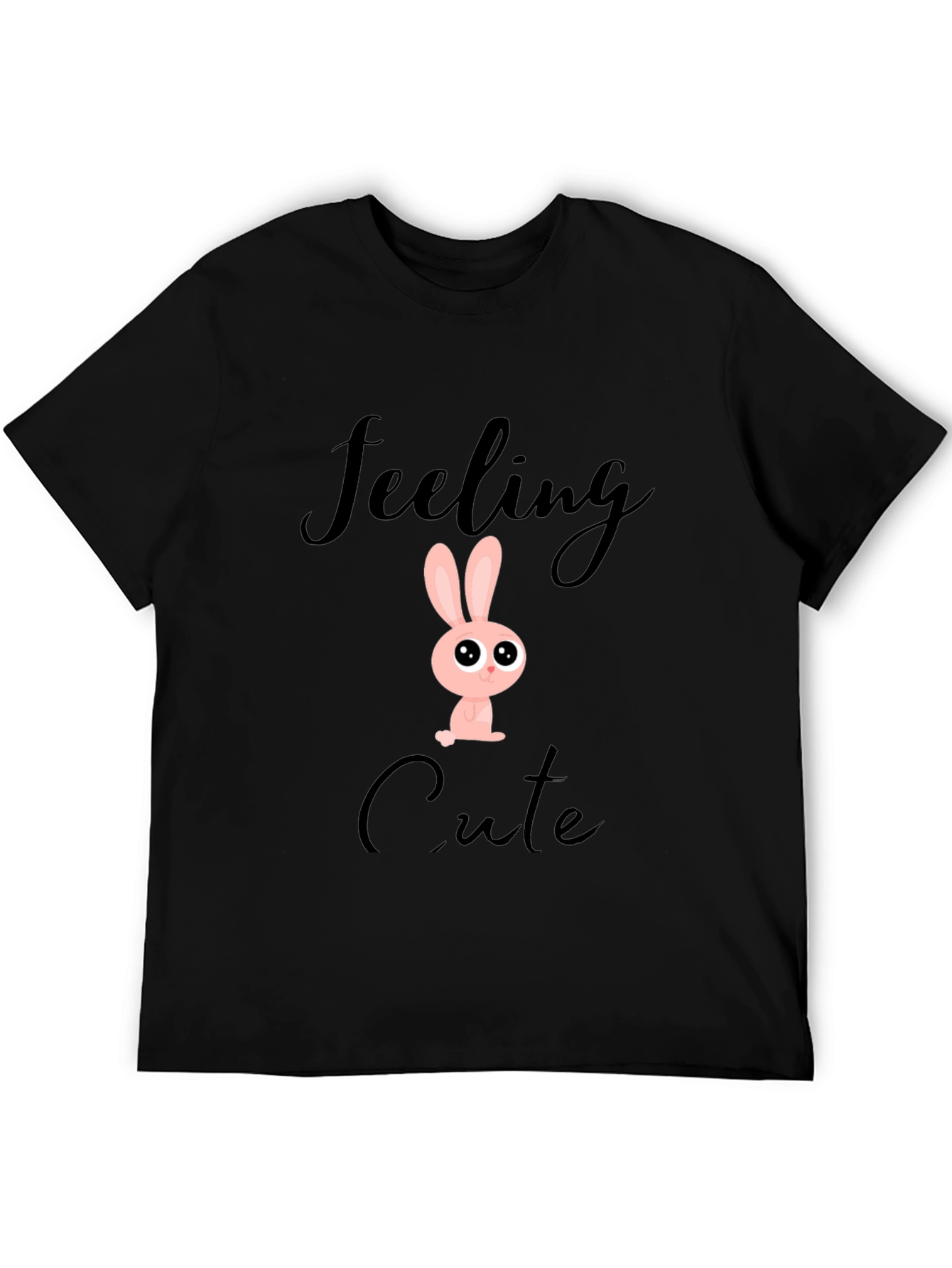 Feeling Cute Bunny Graphic Black T-Shirt