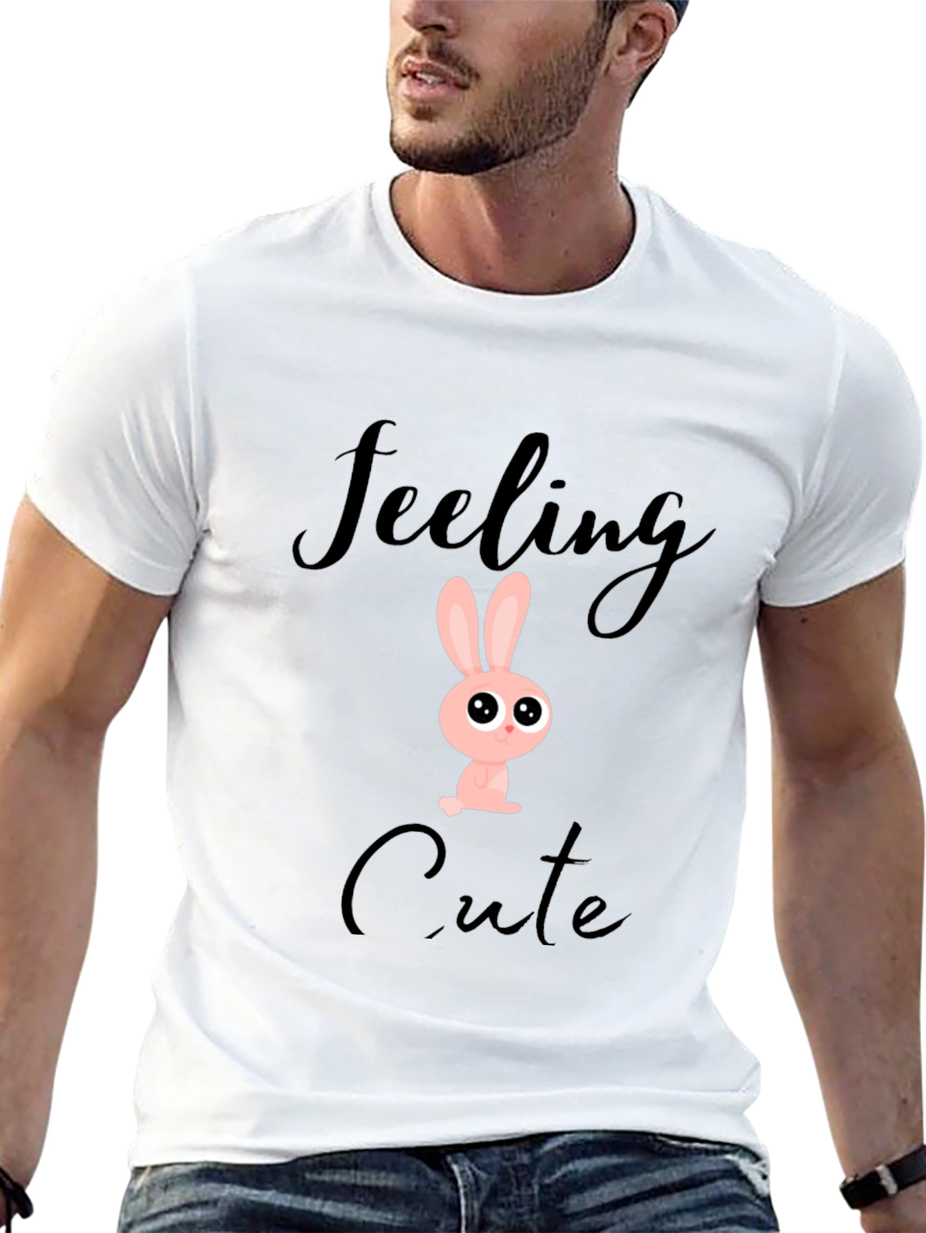 Feeling Cute Bunny Graphic Black T-Shirt