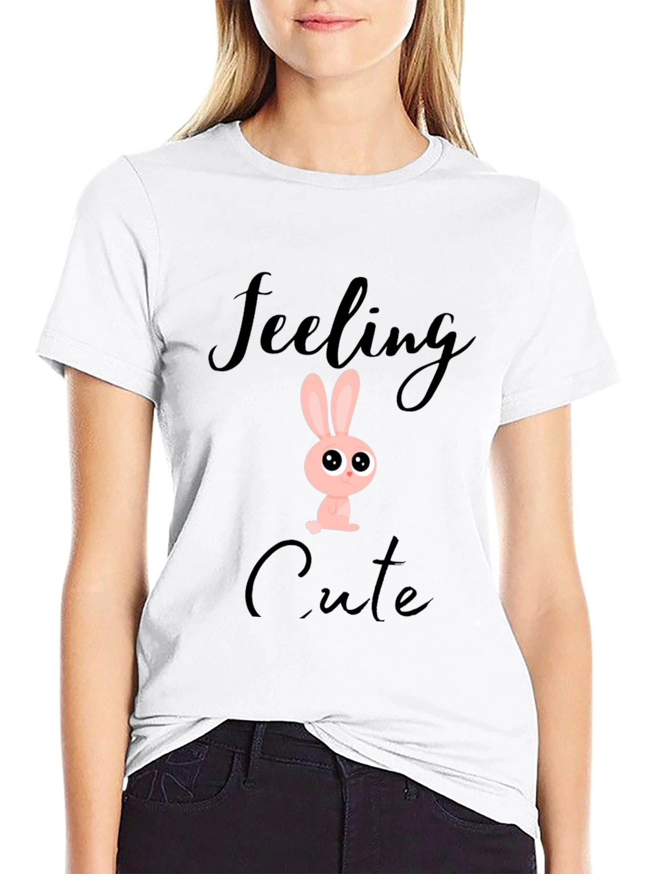 Feeling Cute Bunny Graphic Black T-Shirt