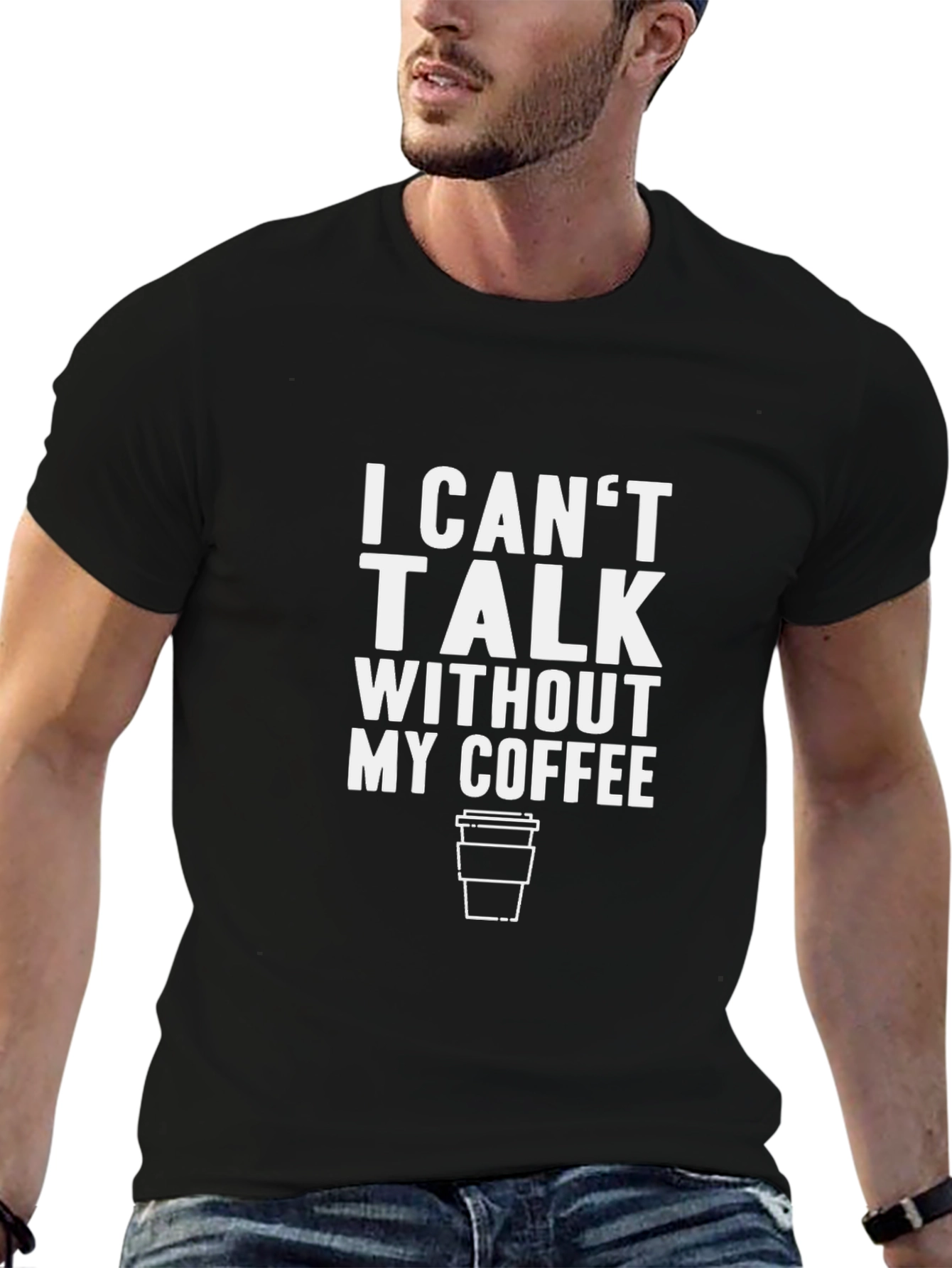 I Cant Talk Without My Coffee Black T-Shirt