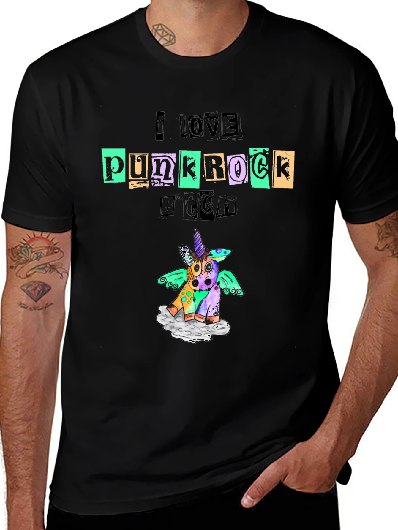 Punk Rock Unicorn Black Graphic Tee
