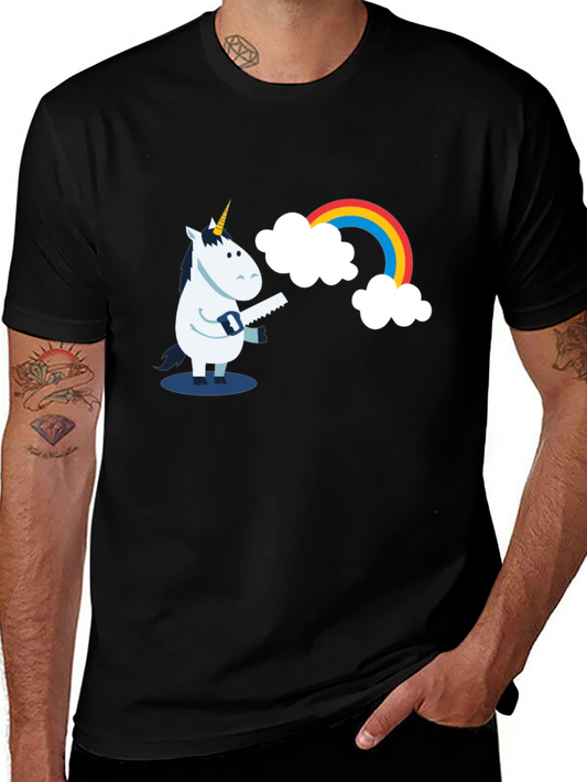 Funny Unicorn Sawing Rainbow Graphic Tee
