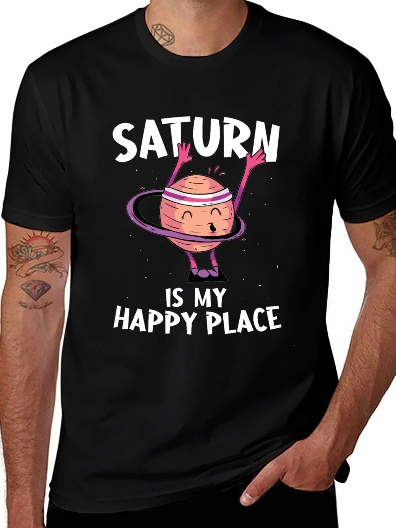 Saturn is My Happy Place Black T-Shirt
