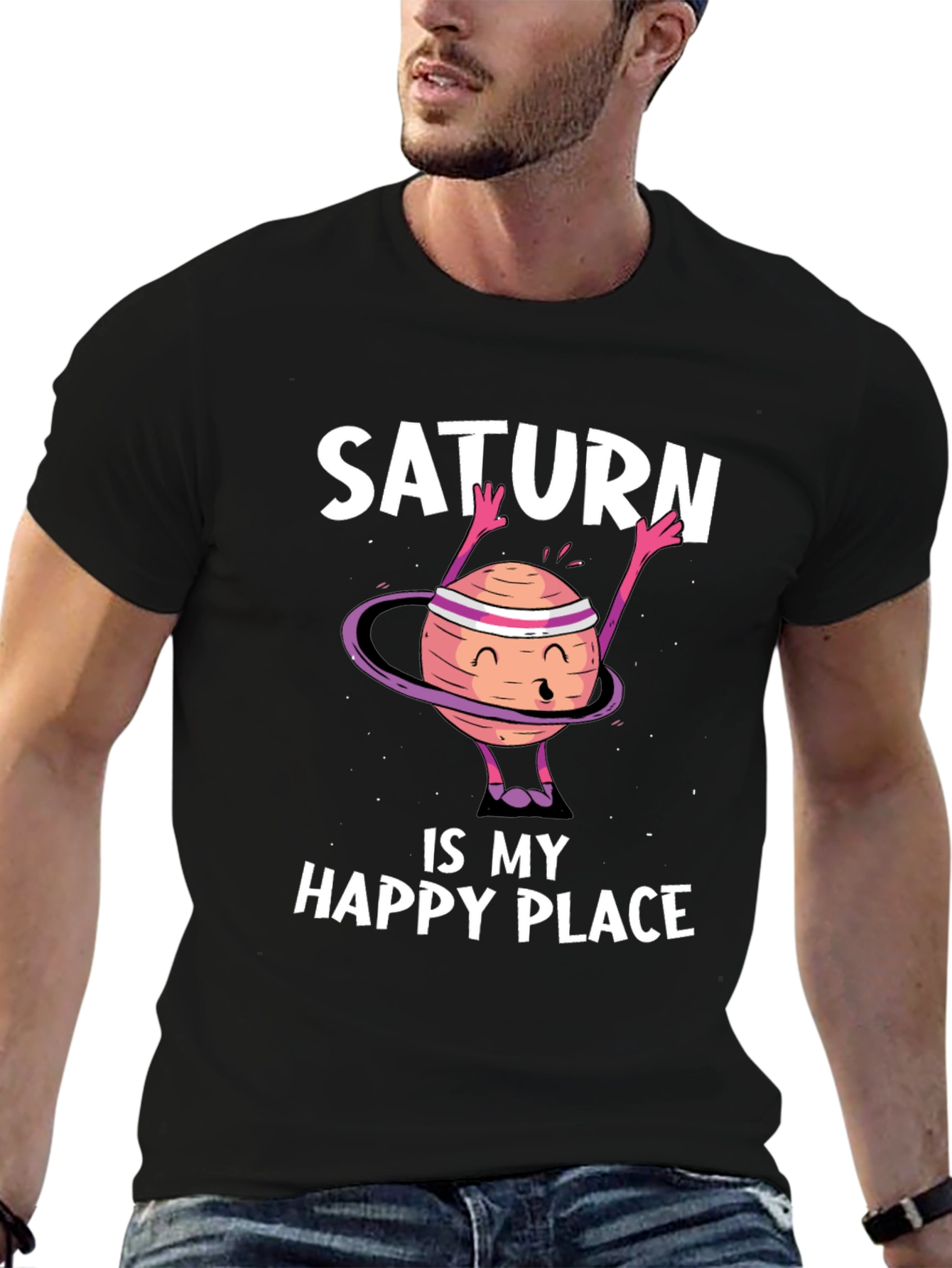 Saturn is My Happy Place Black T-Shirt