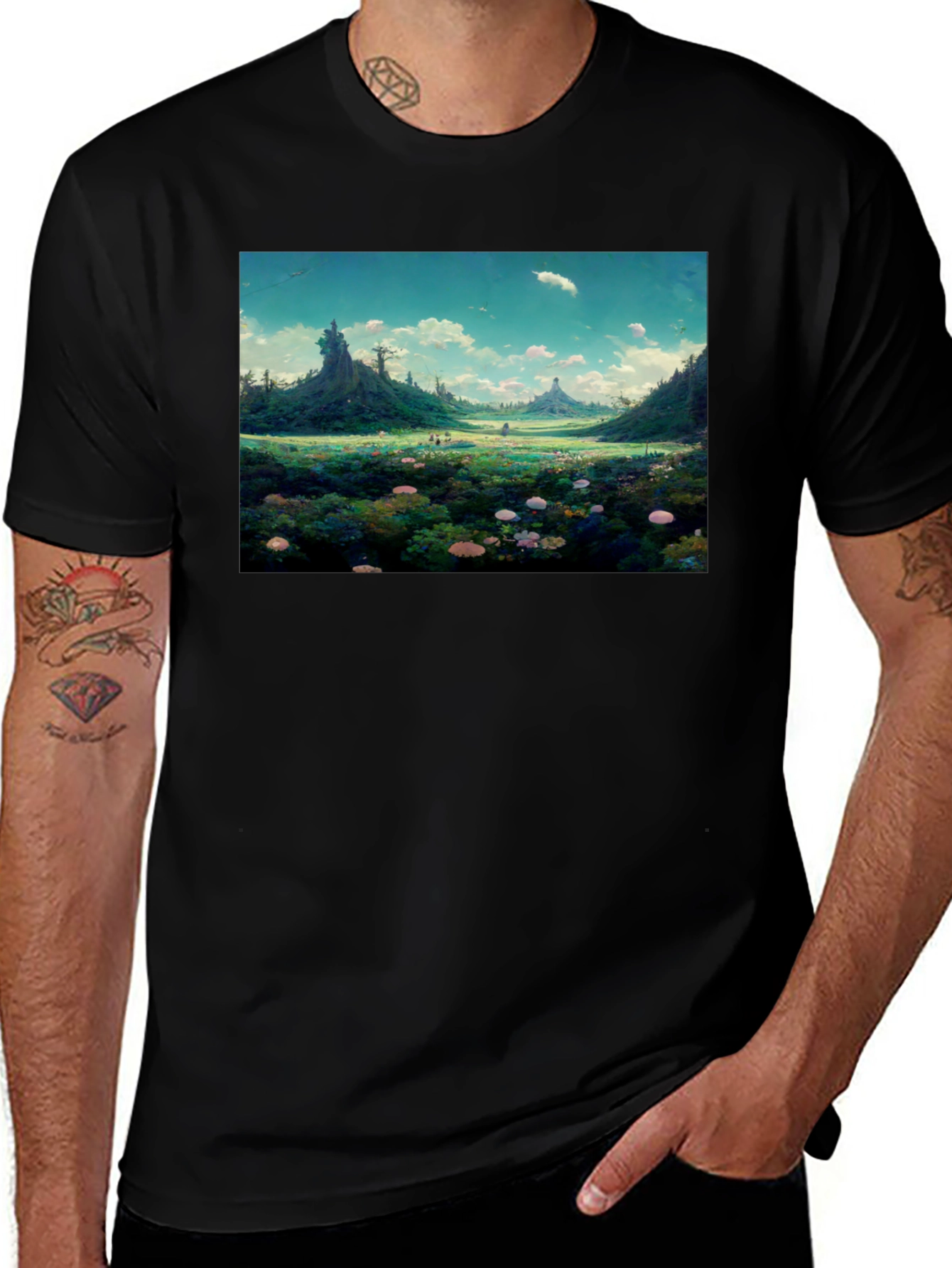 Whimsical Landscape Graphic Tee - Nature Lovers Shirt