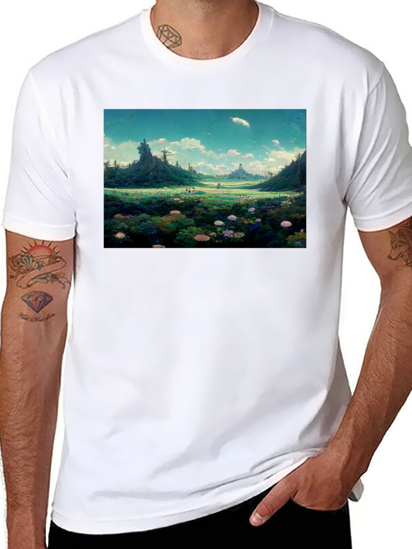 Whimsical Landscape Graphic Tee - Nature Lovers Shirt