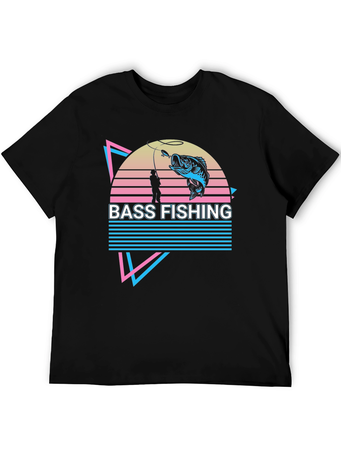 Bass Fishing Retro Graphic Tee - Black