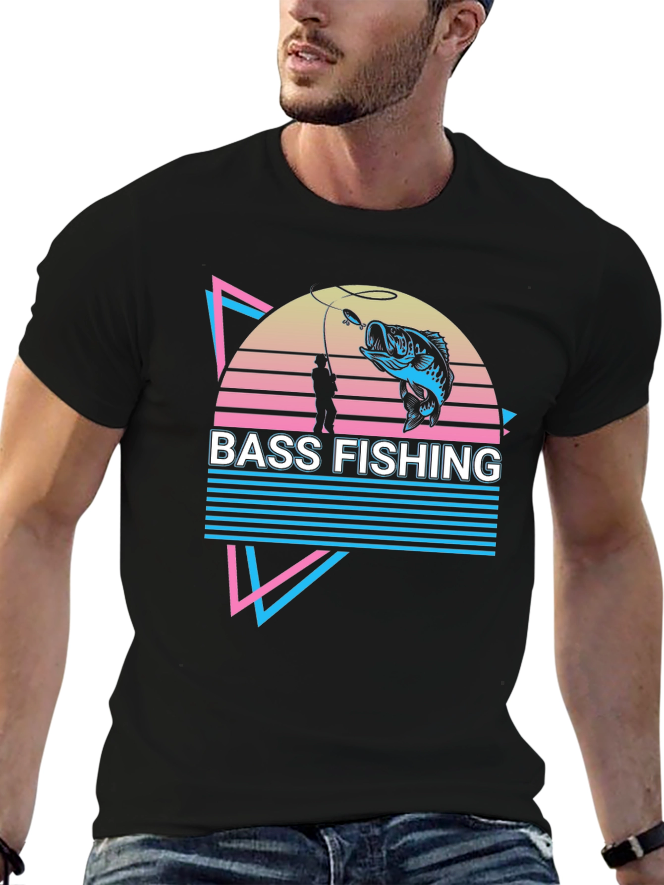 Bass Fishing Retro Graphic Tee - Black