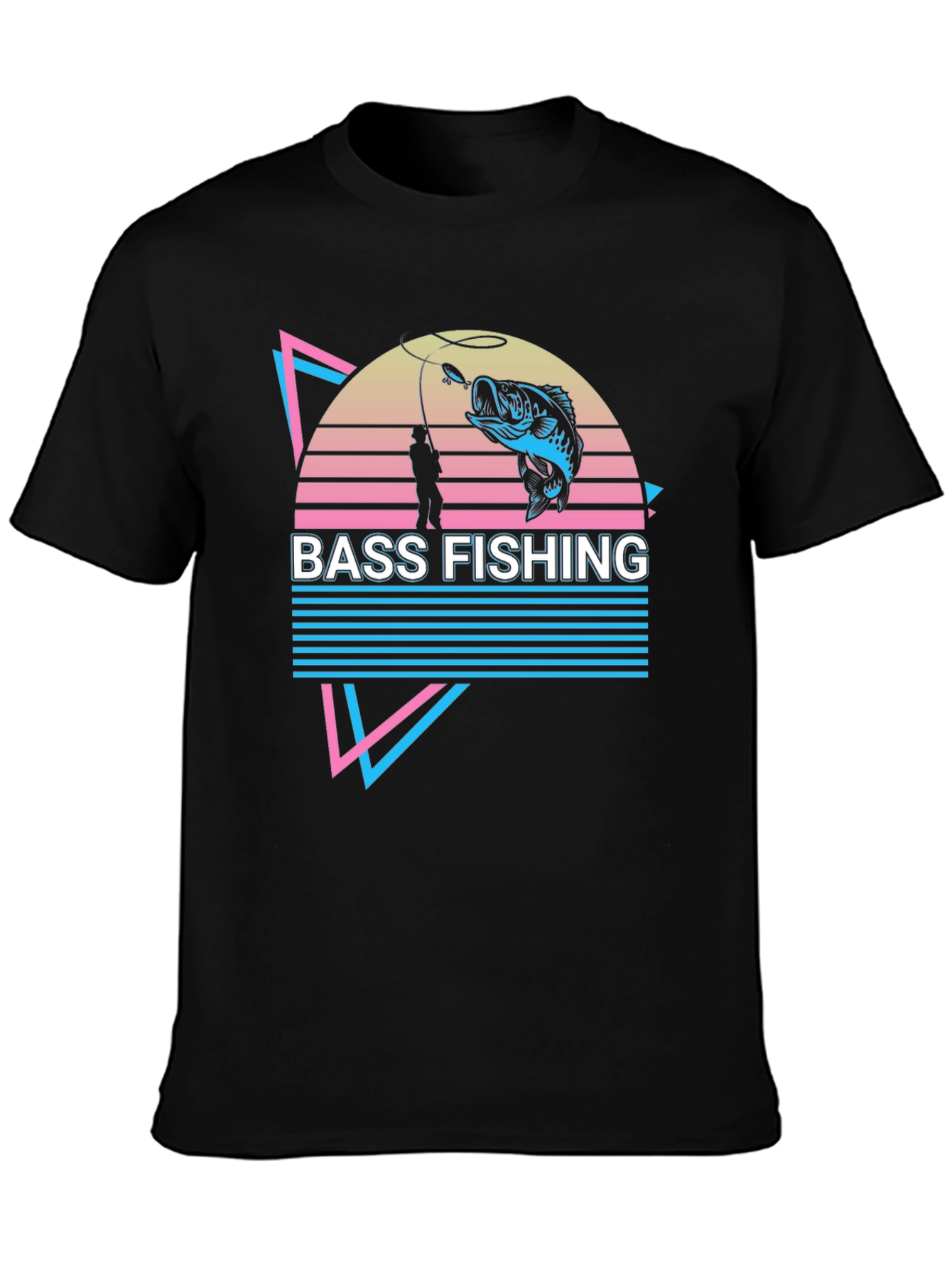 Bass Fishing Retro Graphic Tee - Black
