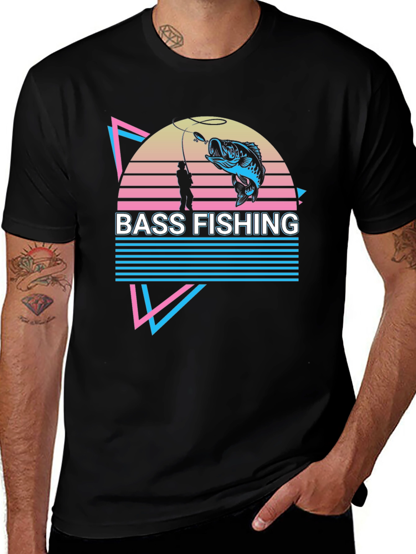 Bass Fishing Retro Graphic Tee - Black