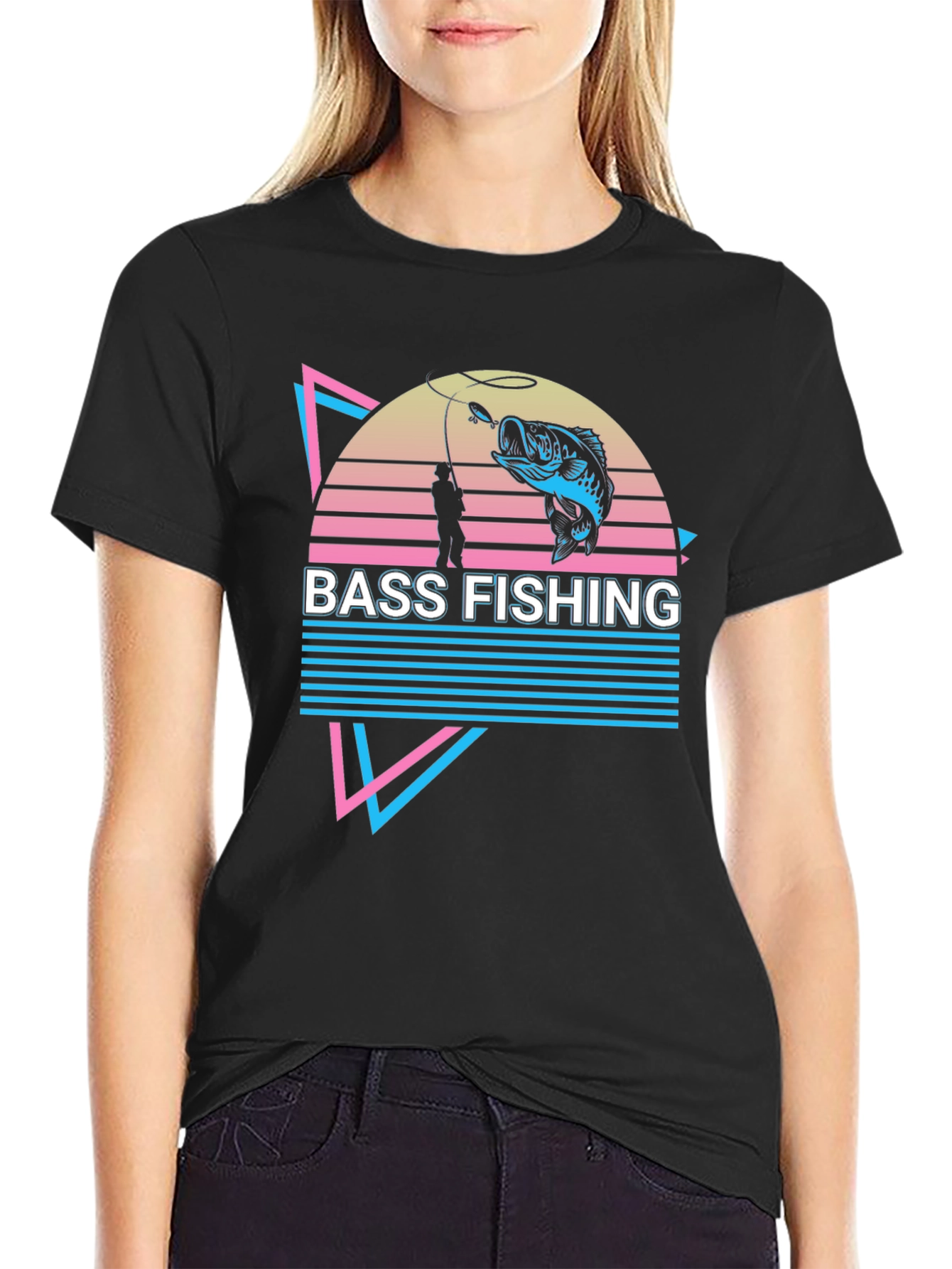 Bass Fishing Retro Graphic Tee - Black