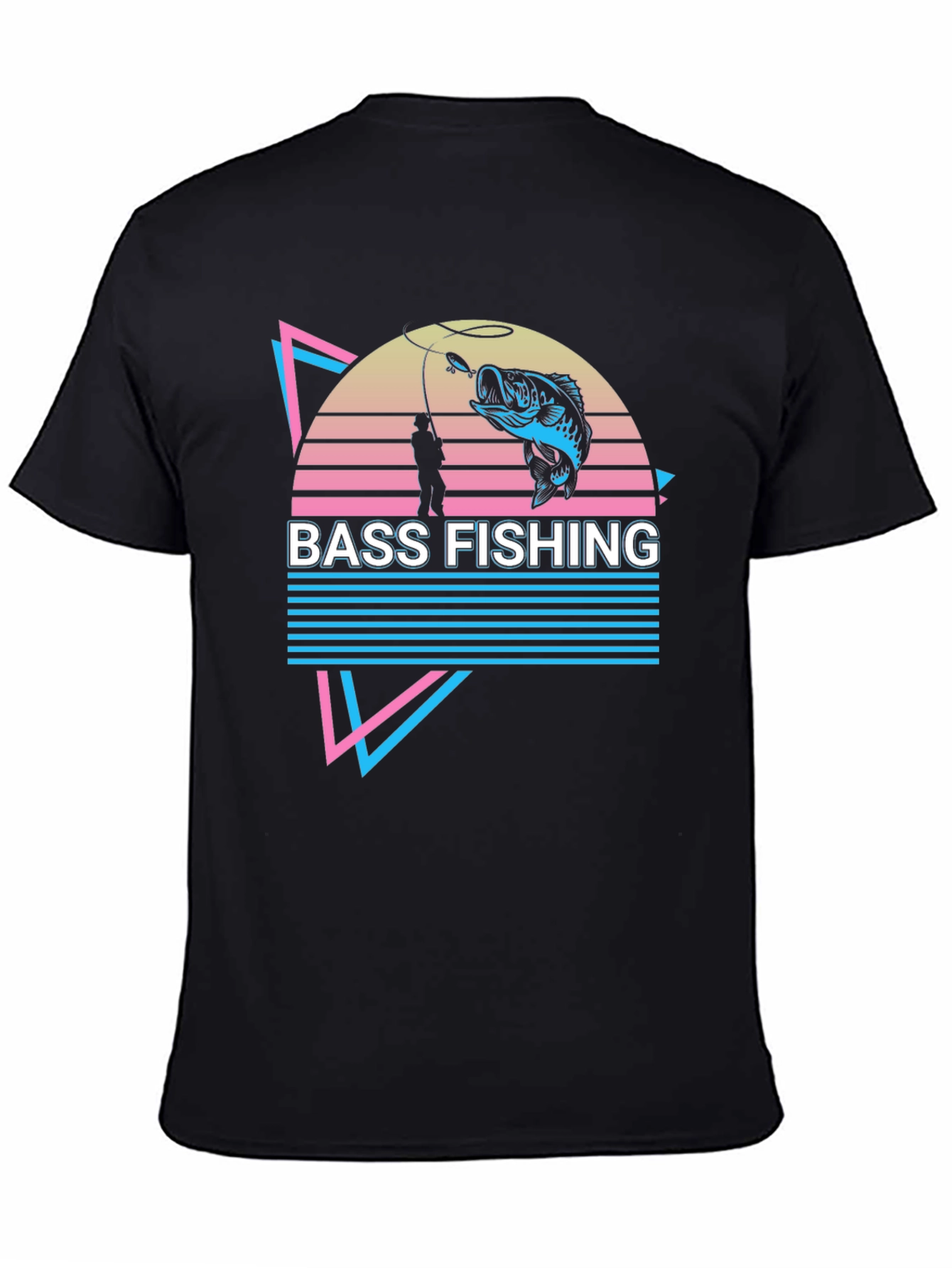 Bass Fishing Retro Graphic Tee - Black