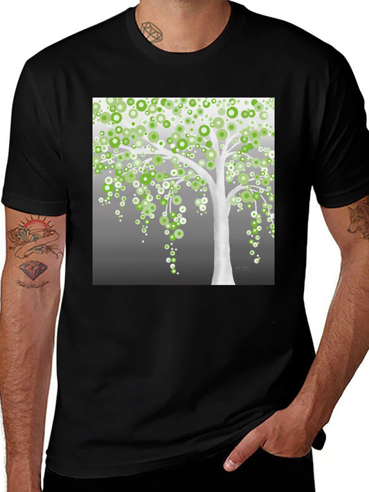 Green Circle Tree Black T-Shirt